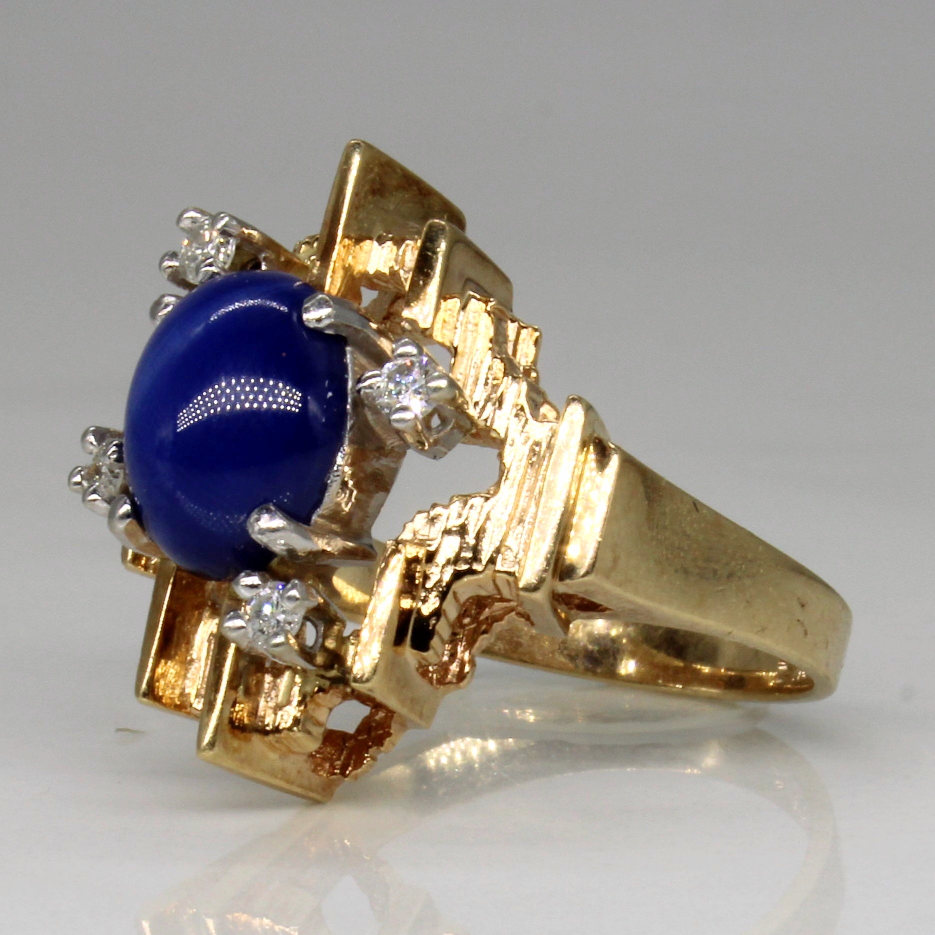Synthetic Star Sapphire & Diamond Abstract Ring | 3.75ct, 0.12ctw | SZ 6 |