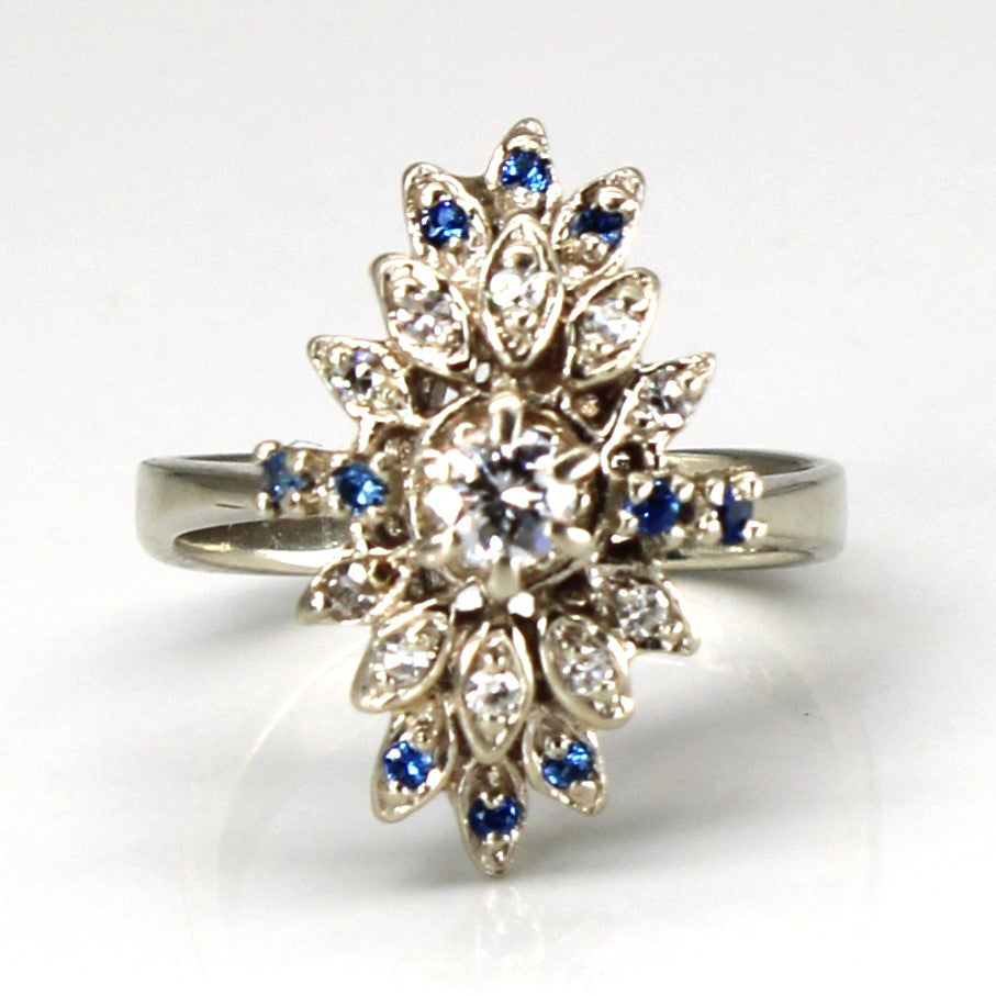 Cluster Diamond & Blue Glass Cocktail 14k Ring | 0.27ctw | SZ 6 |