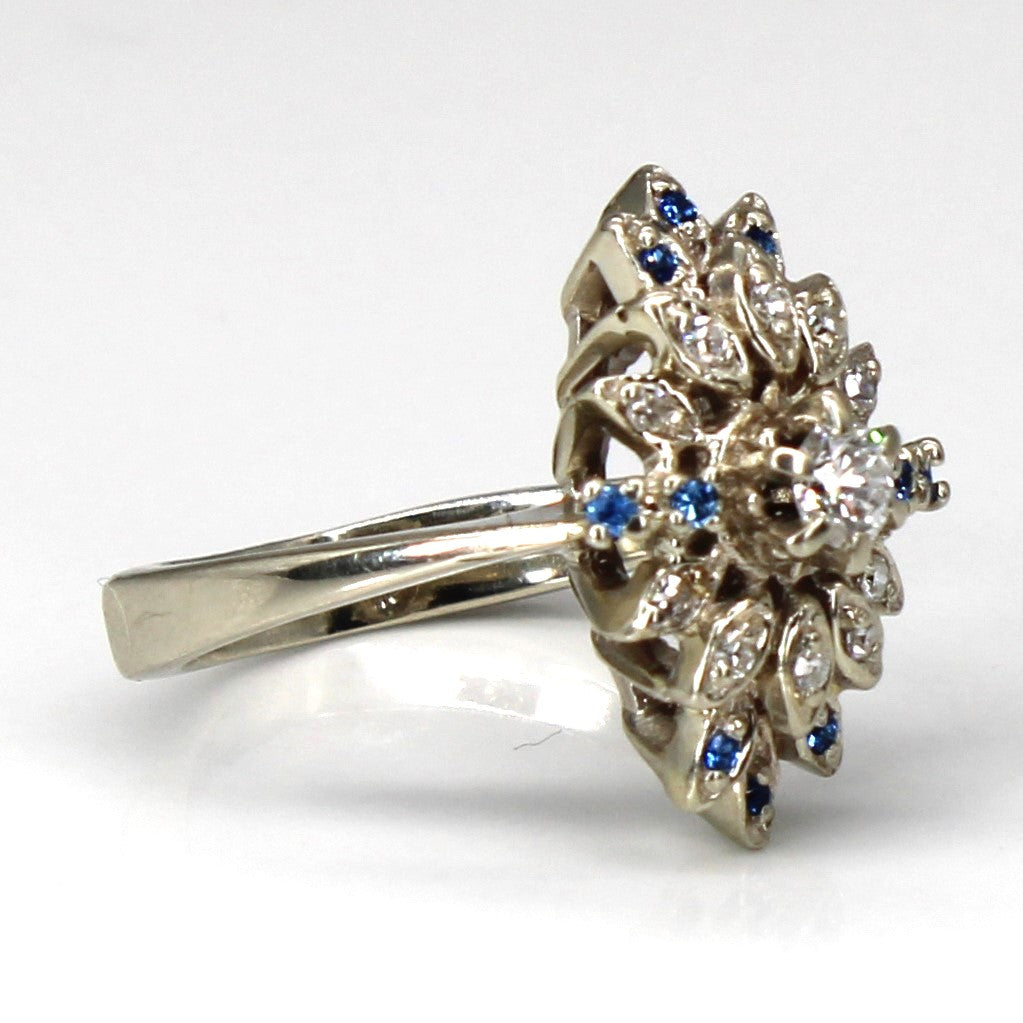 Cluster Diamond & Blue Glass Cocktail 14k Ring | 0.27ctw | SZ 6 |