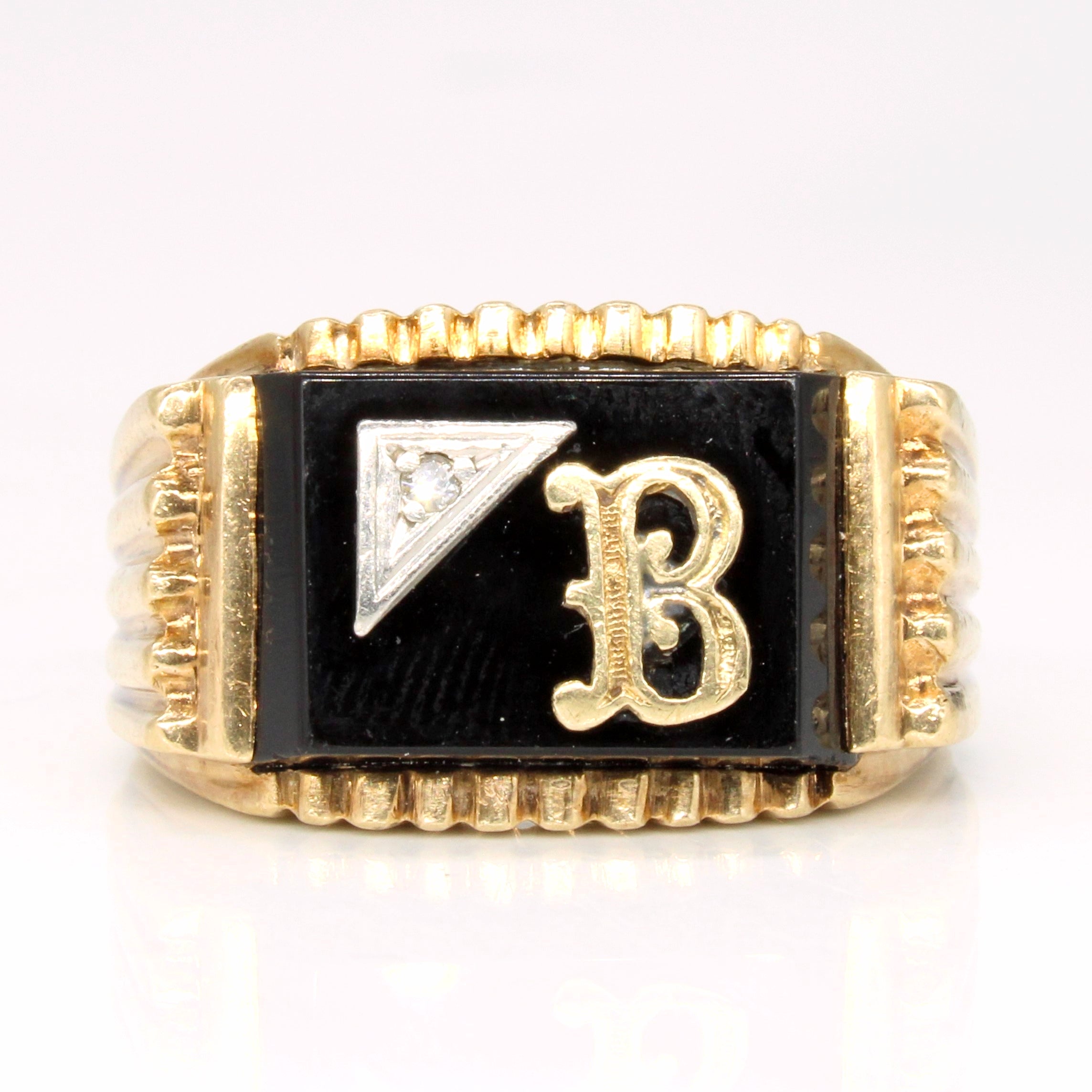 Onyx & Diamond 'B' Initial Ring | 4.00ct, 0.01ct | SZ 8 |