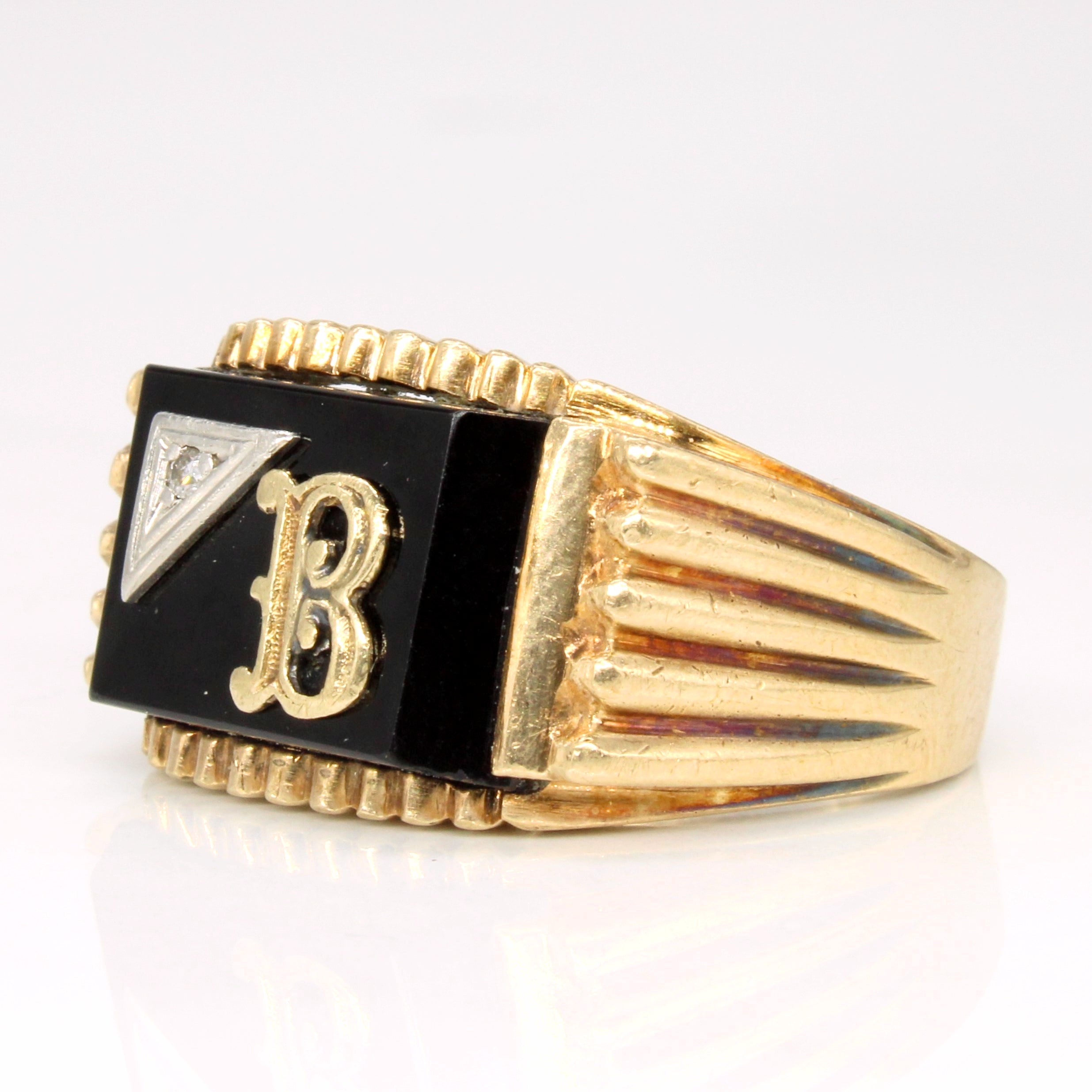 Onyx & Diamond 'B' Initial Ring | 4.00ct, 0.01ct | SZ 8 |