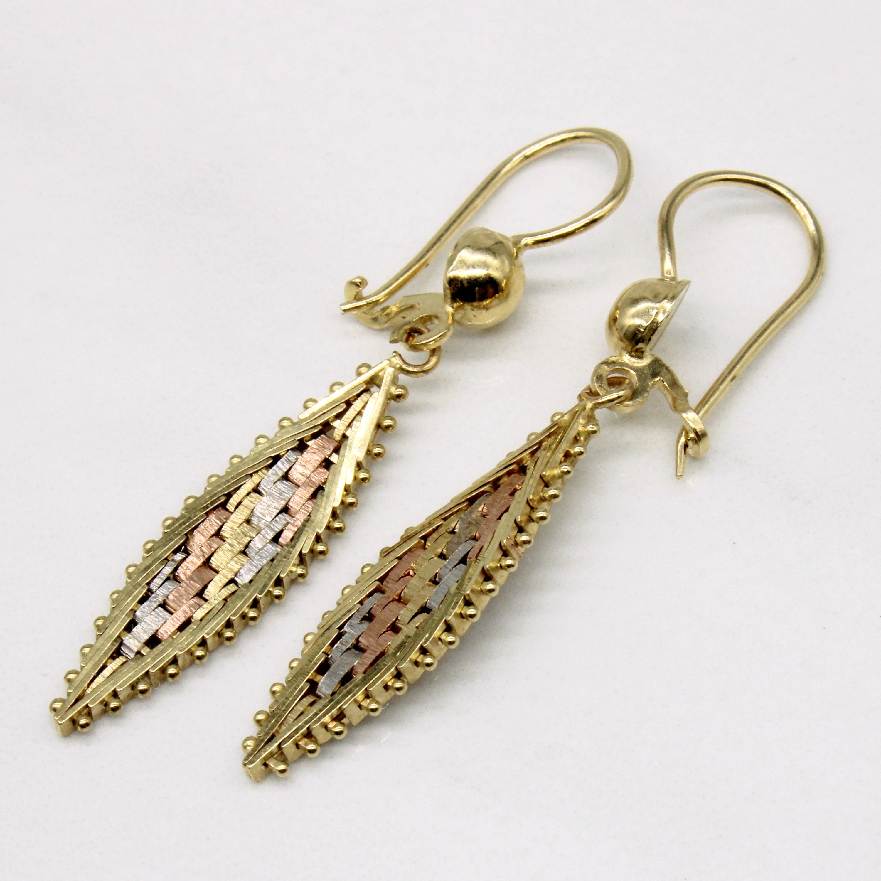 14k Tri Tone Gold Drop Earrings