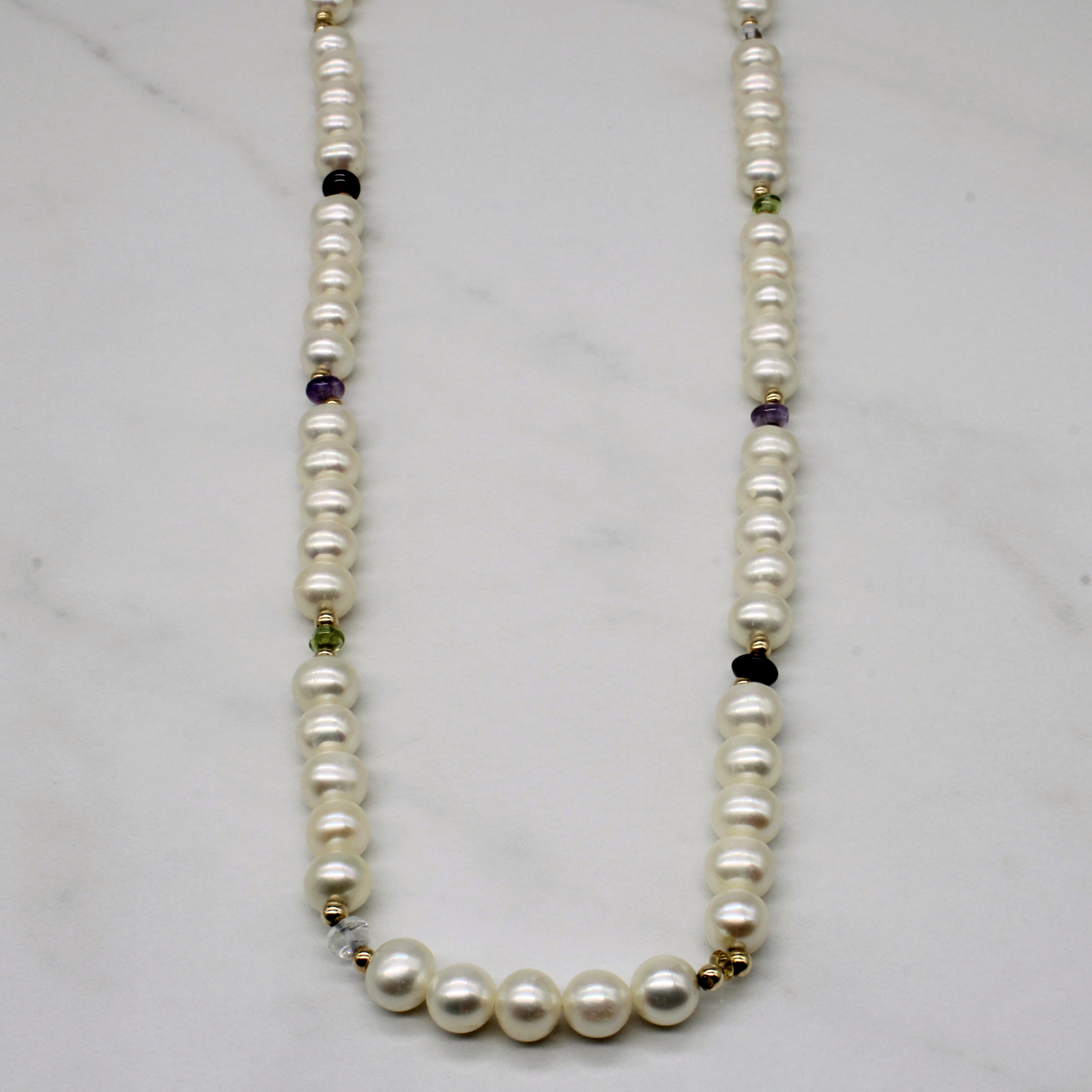 Pearl & Multi Gem Bead Necklace | 4.50ctw | 32" |
