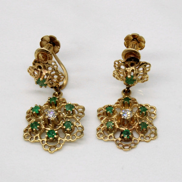Emerald & Diamond Drop Earrings | 0.50ctw, 0.16ctw |