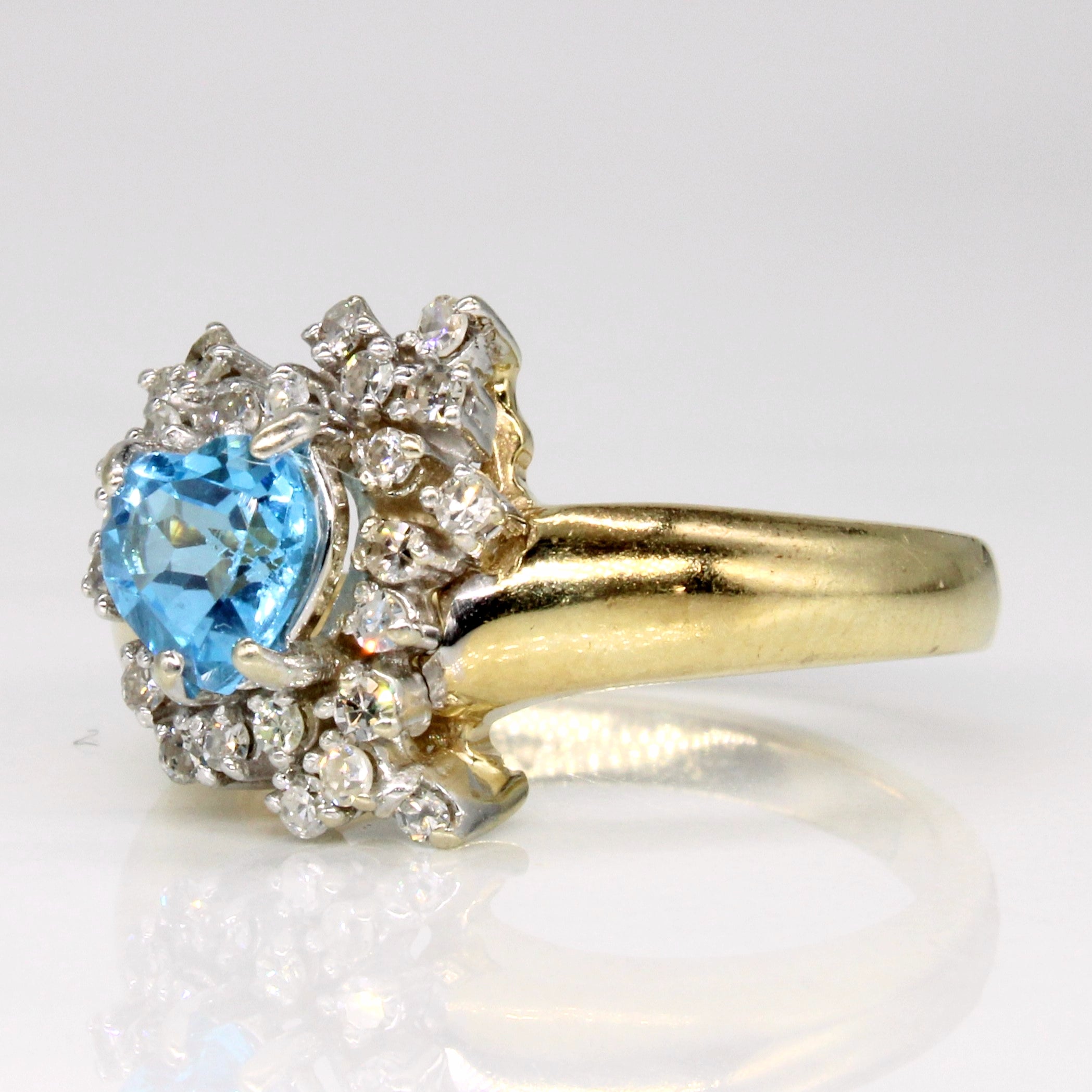 Blue Topaz & Diamond Heart Ring | 0.90ct, 0.31ctw | SZ 7.25 |