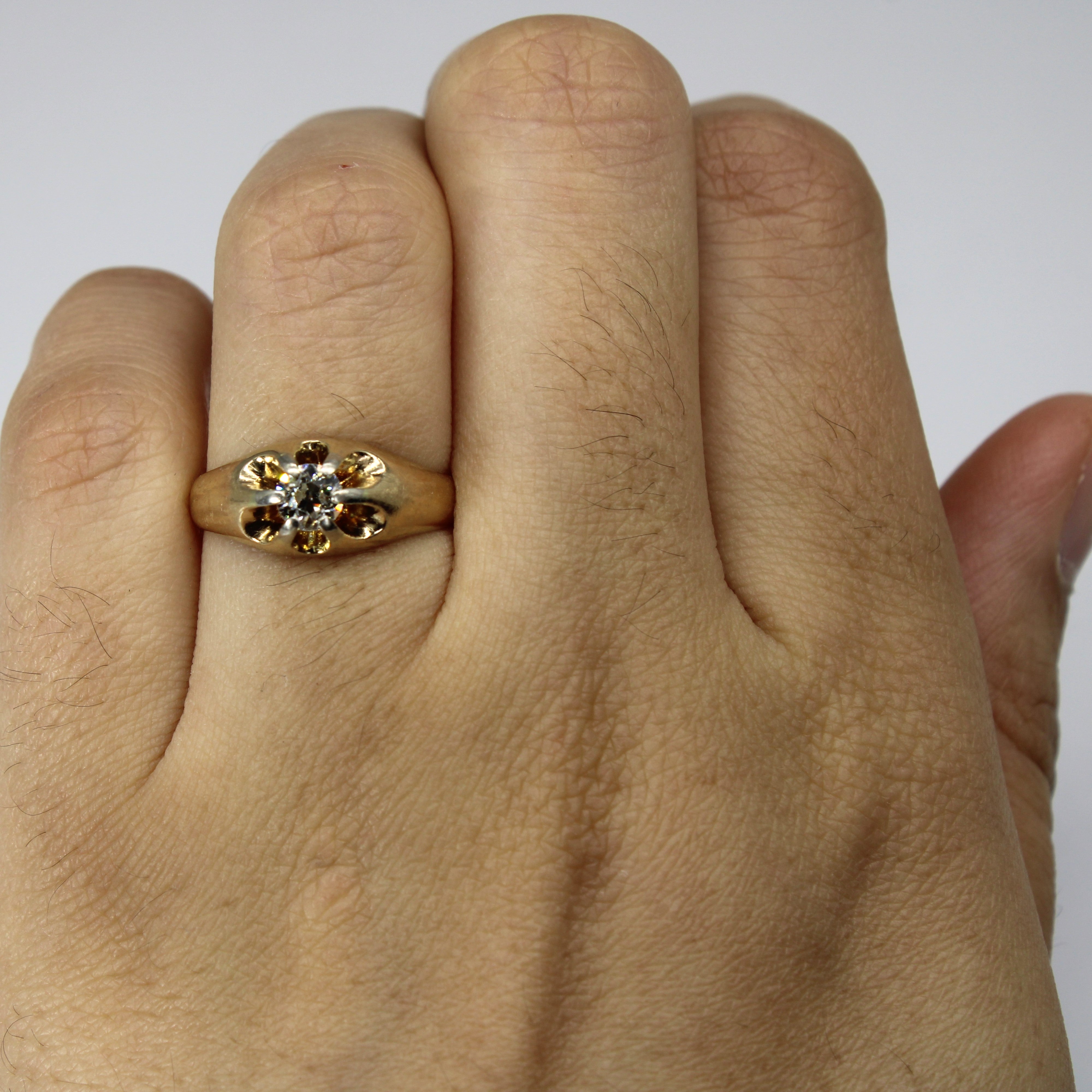 Bague solitaire Belcher vintage en or 14 carats avec diamant | 0,30 ct | Taille 6 |