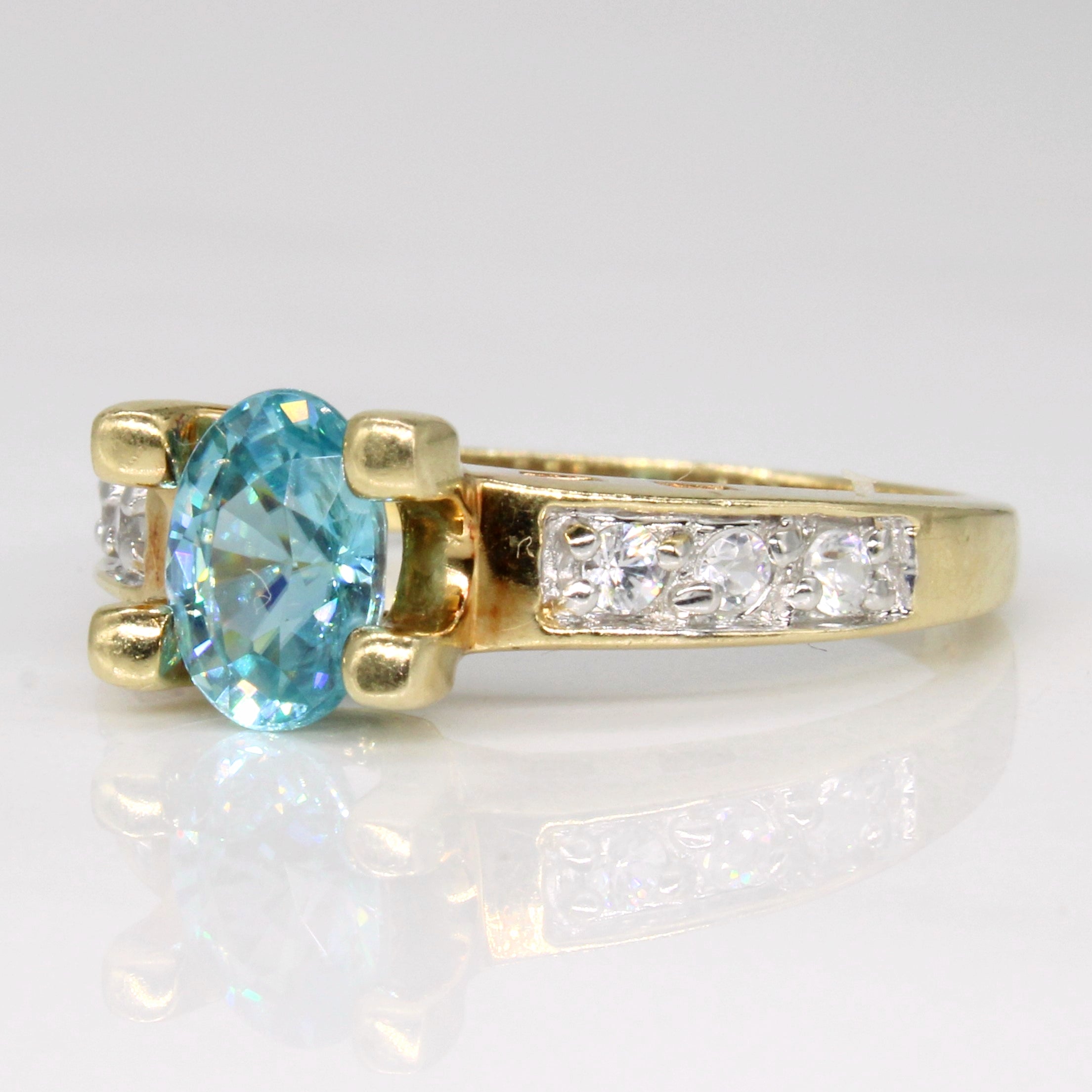 Blue Topaz & Colourless Zircon Ring | 1.30ct, 0.34ctw | SZ 8.75 |
