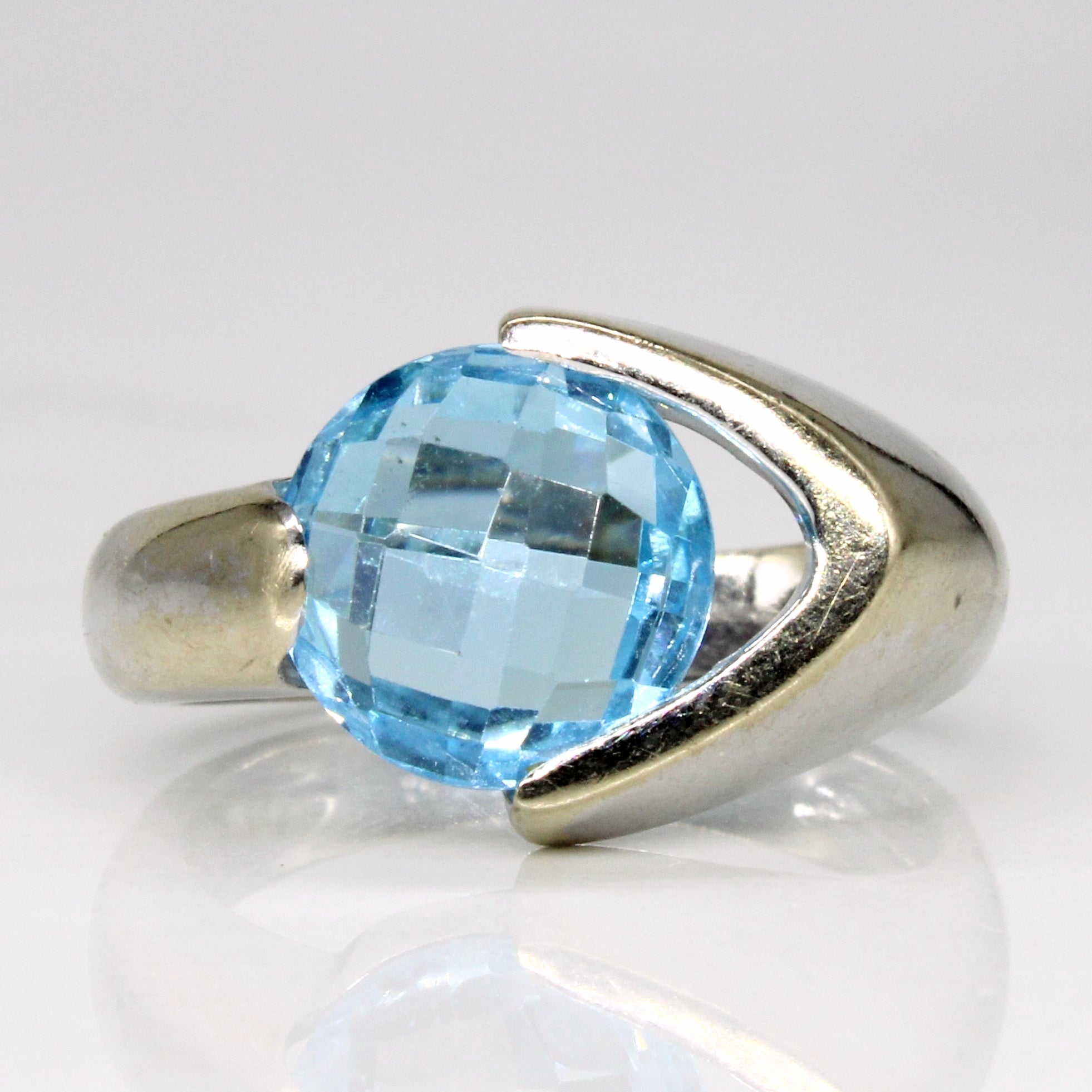Checker Cut Blue Topaz Cocktail Ring | 3.50ct | SZ 7 |