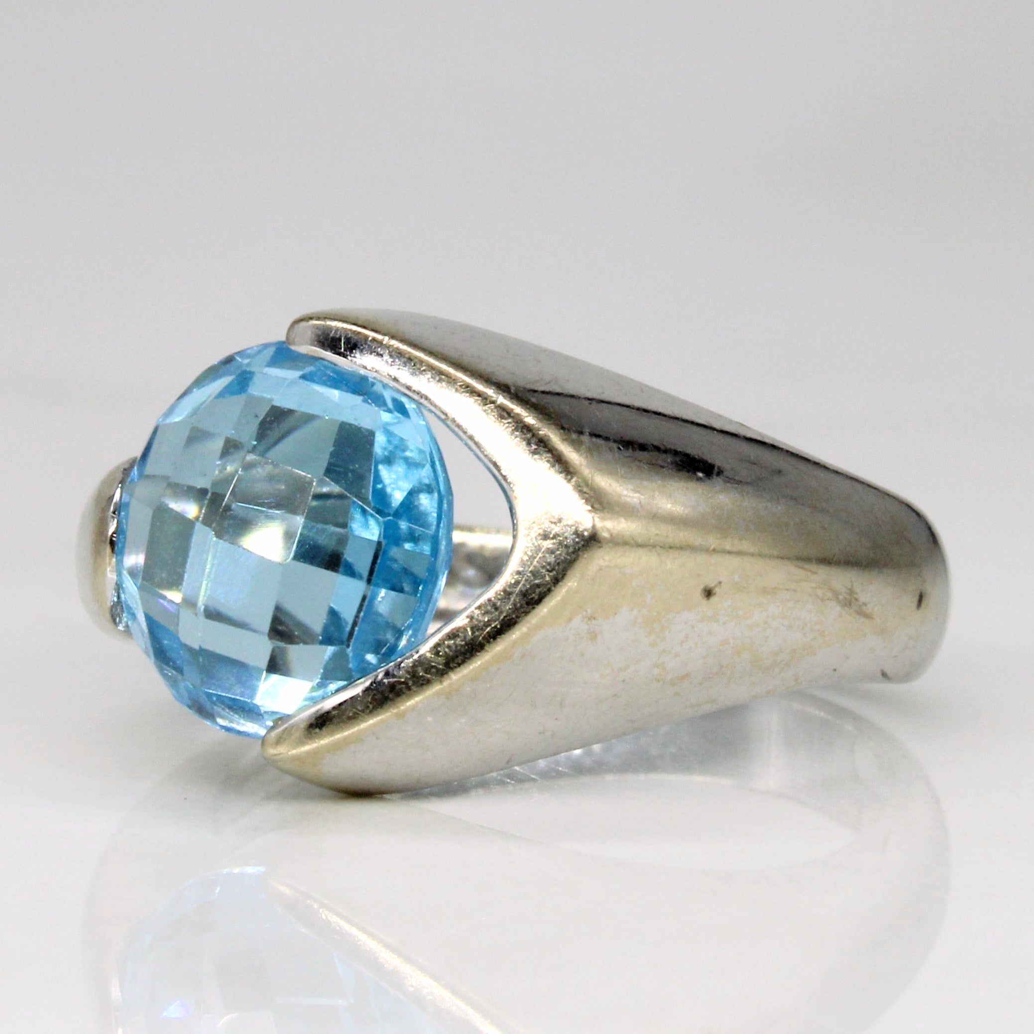 Checker Cut Blue Topaz Cocktail Ring | 3.50ct | SZ 7 |