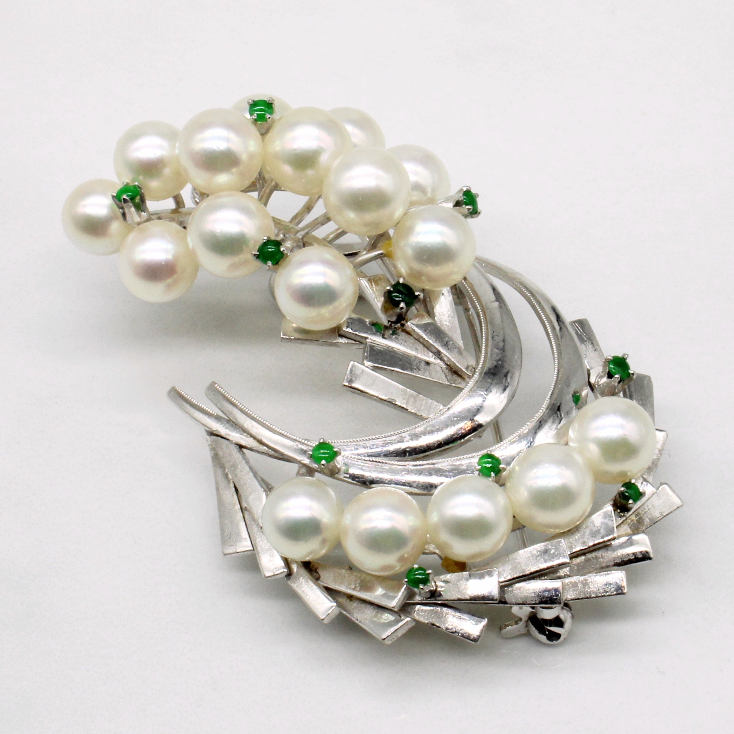 Pearl & Green Glass Brooch