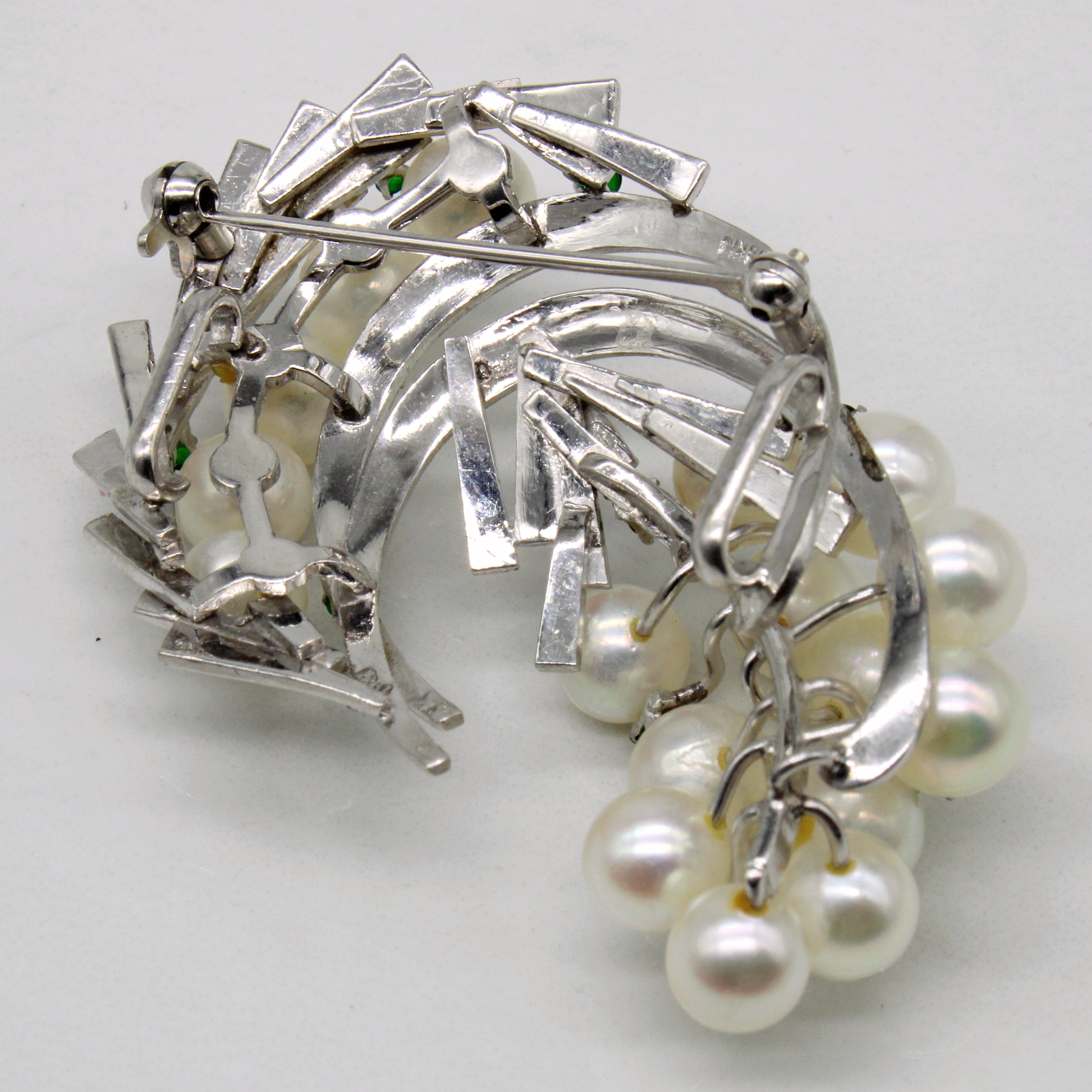 Pearl & Green Glass Brooch
