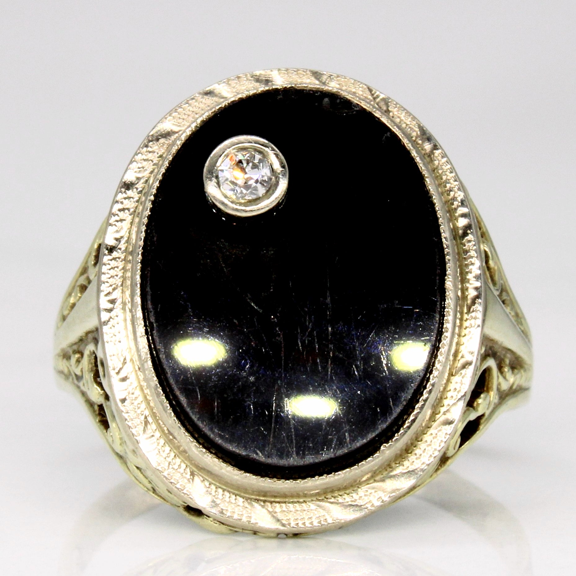 Onyx & Diamond Cocktail Ring | 3.00ct, 0.03ct | SZ 8 |