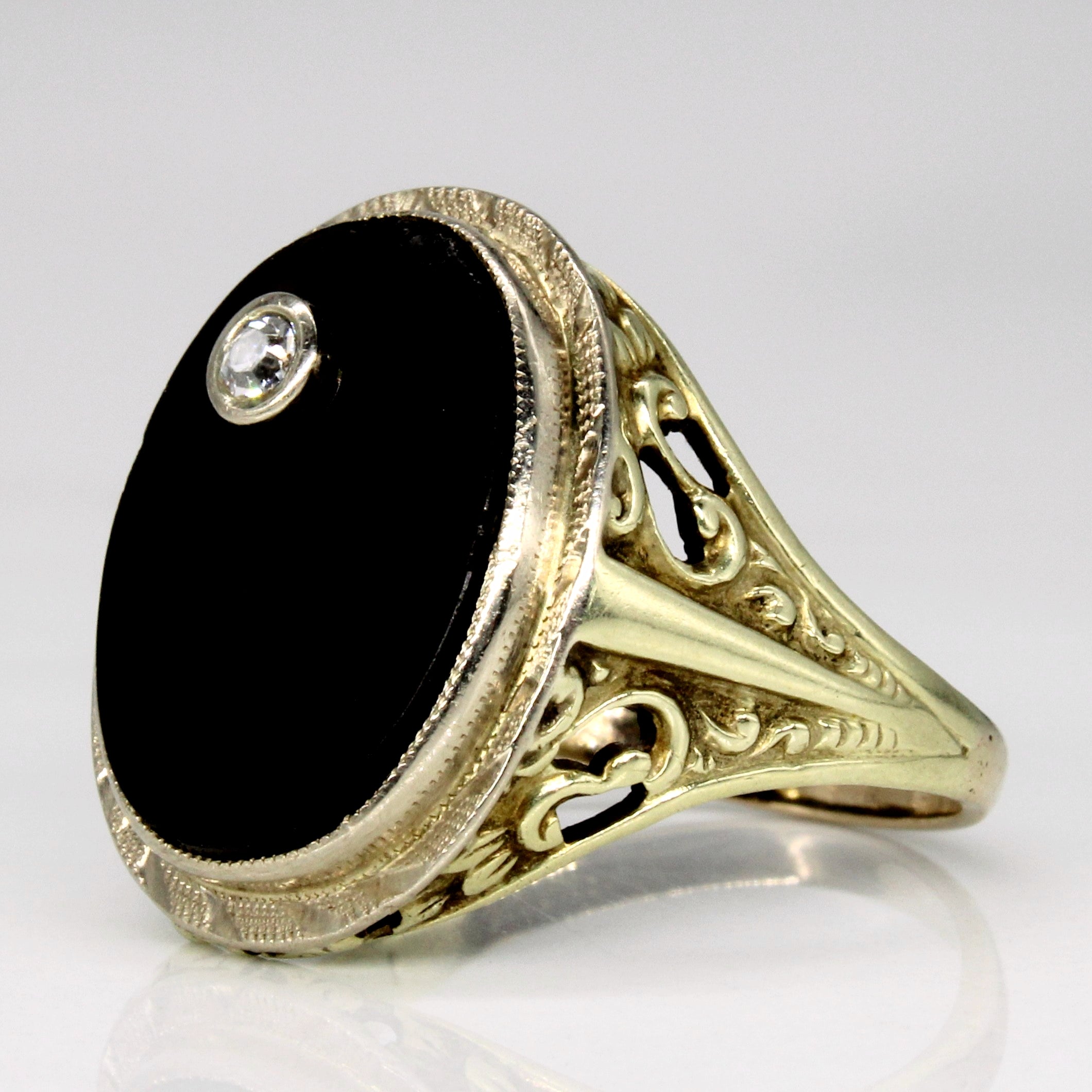 Onyx & Diamond Cocktail Ring | 3.00ct, 0.03ct | SZ 8 |