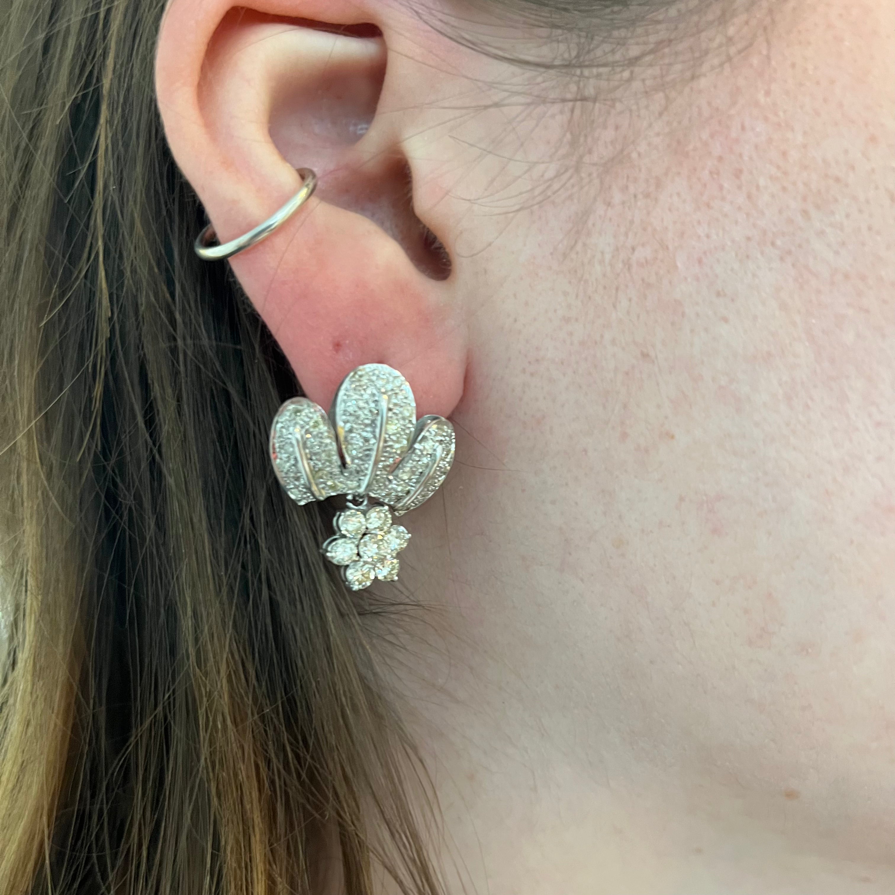 14K White Gold Floral Style Diamond Earrings | 2.00ctw