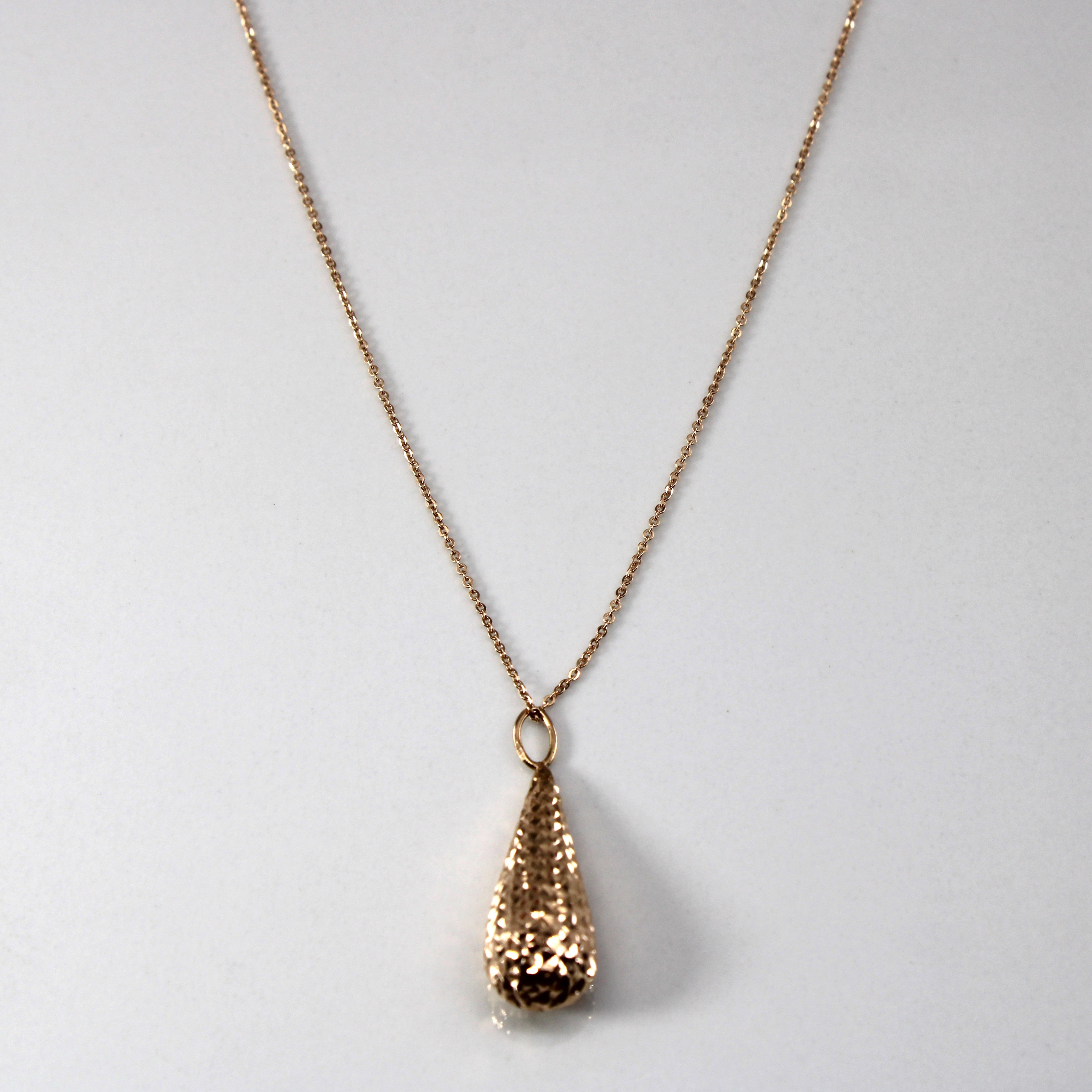 Textured Drop Pendant with 14k Chain | 17"|