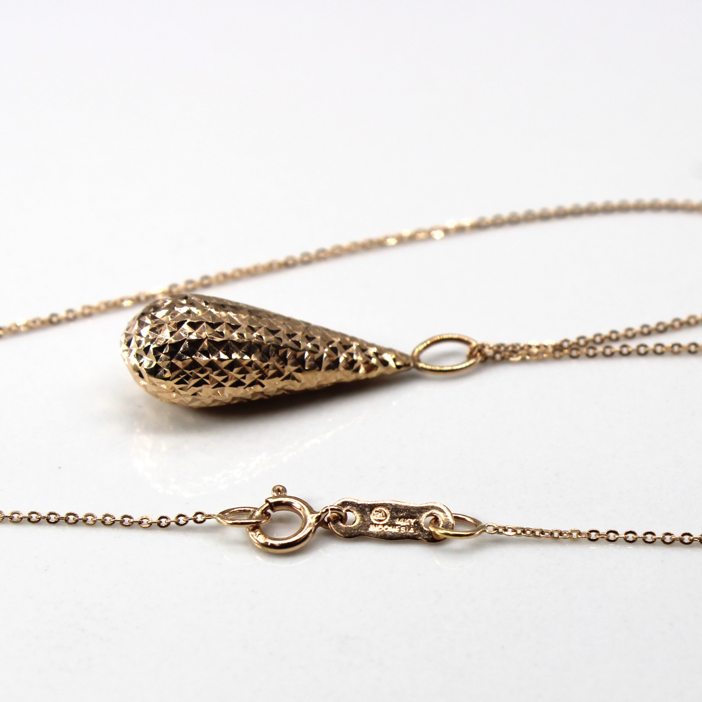 Textured Drop Pendant with 14k Chain | 17"|