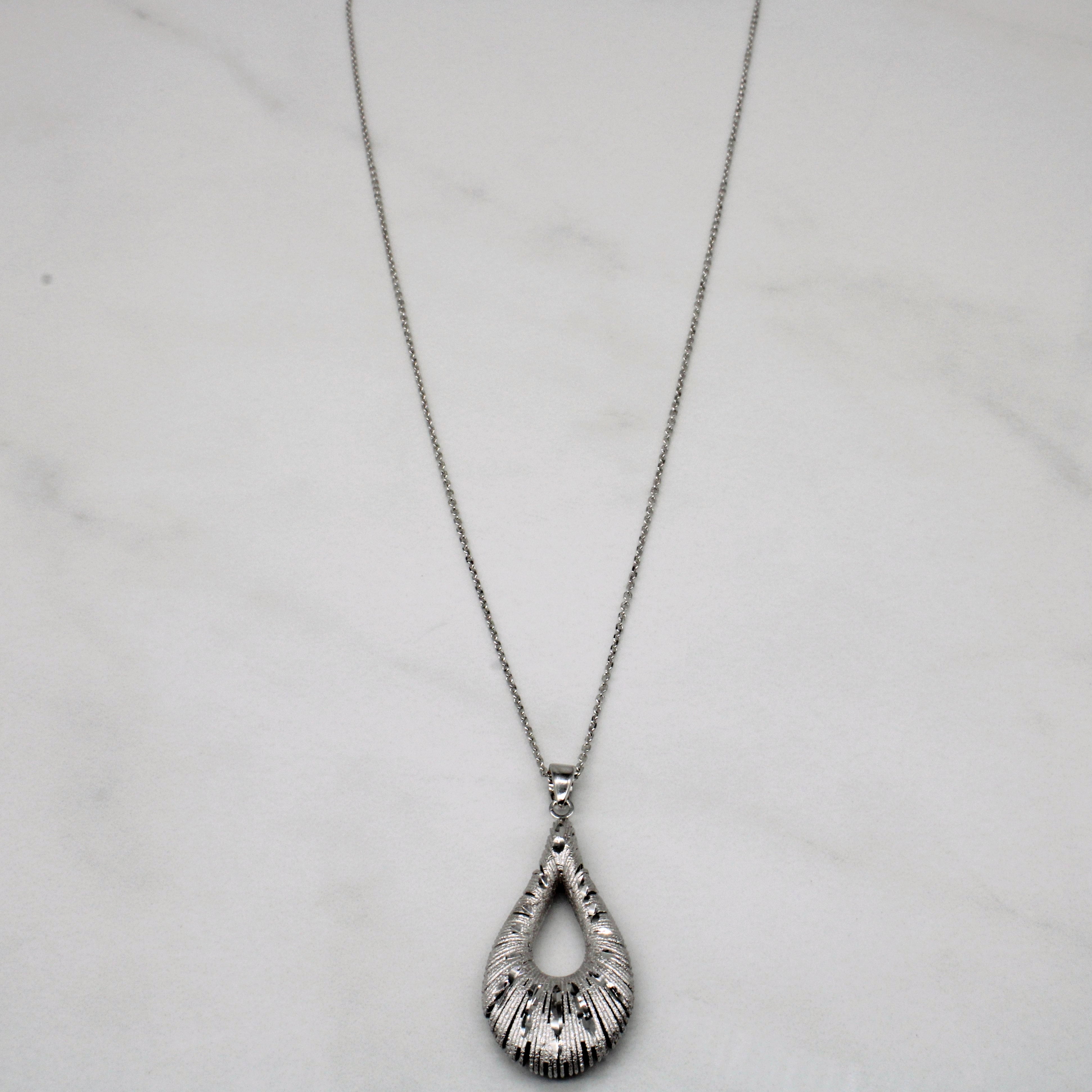 14k White Gold Teardrop Pendant & Necklace | 18" |