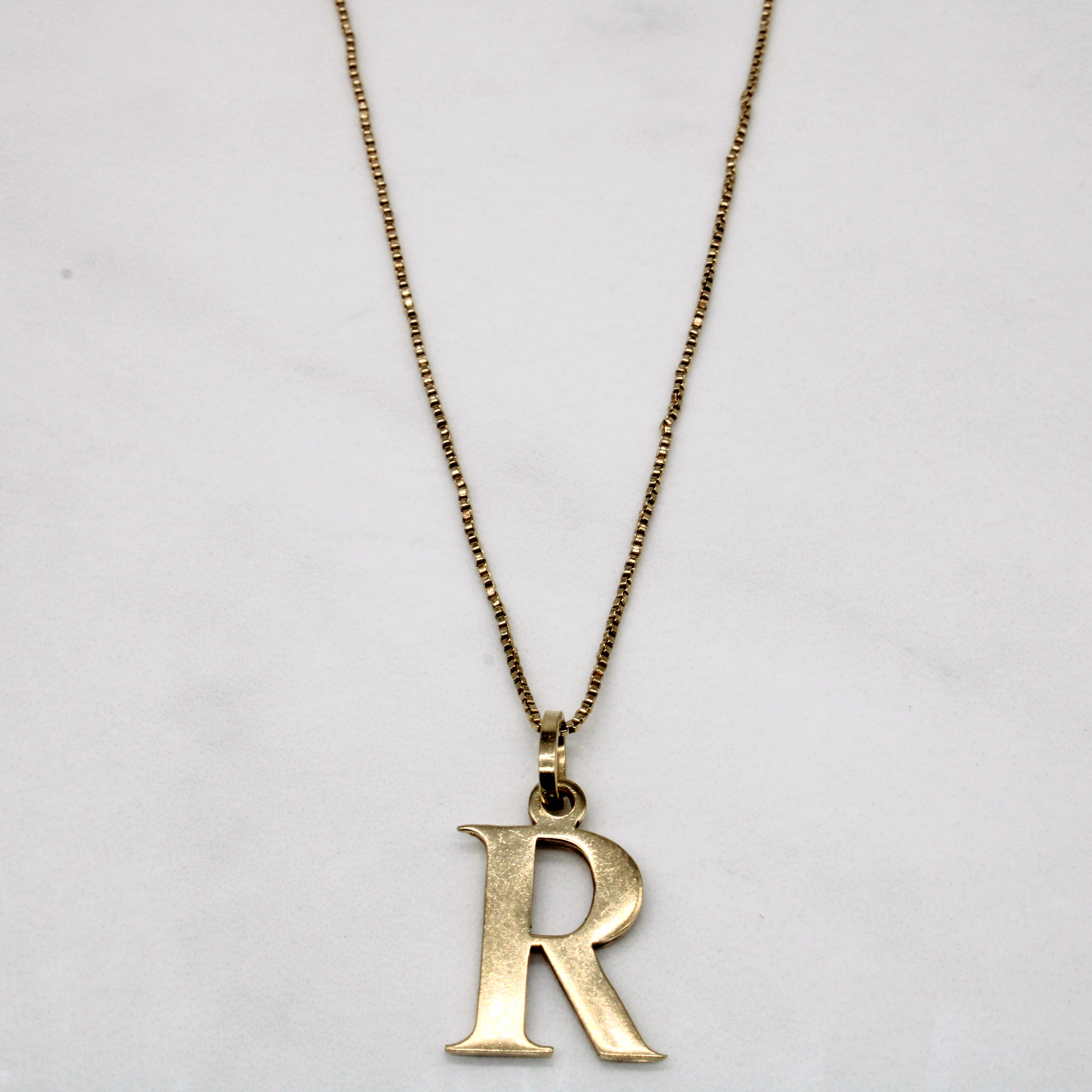 10k Yellow Gold 'R' Initial Pendant & Necklace | 14" |