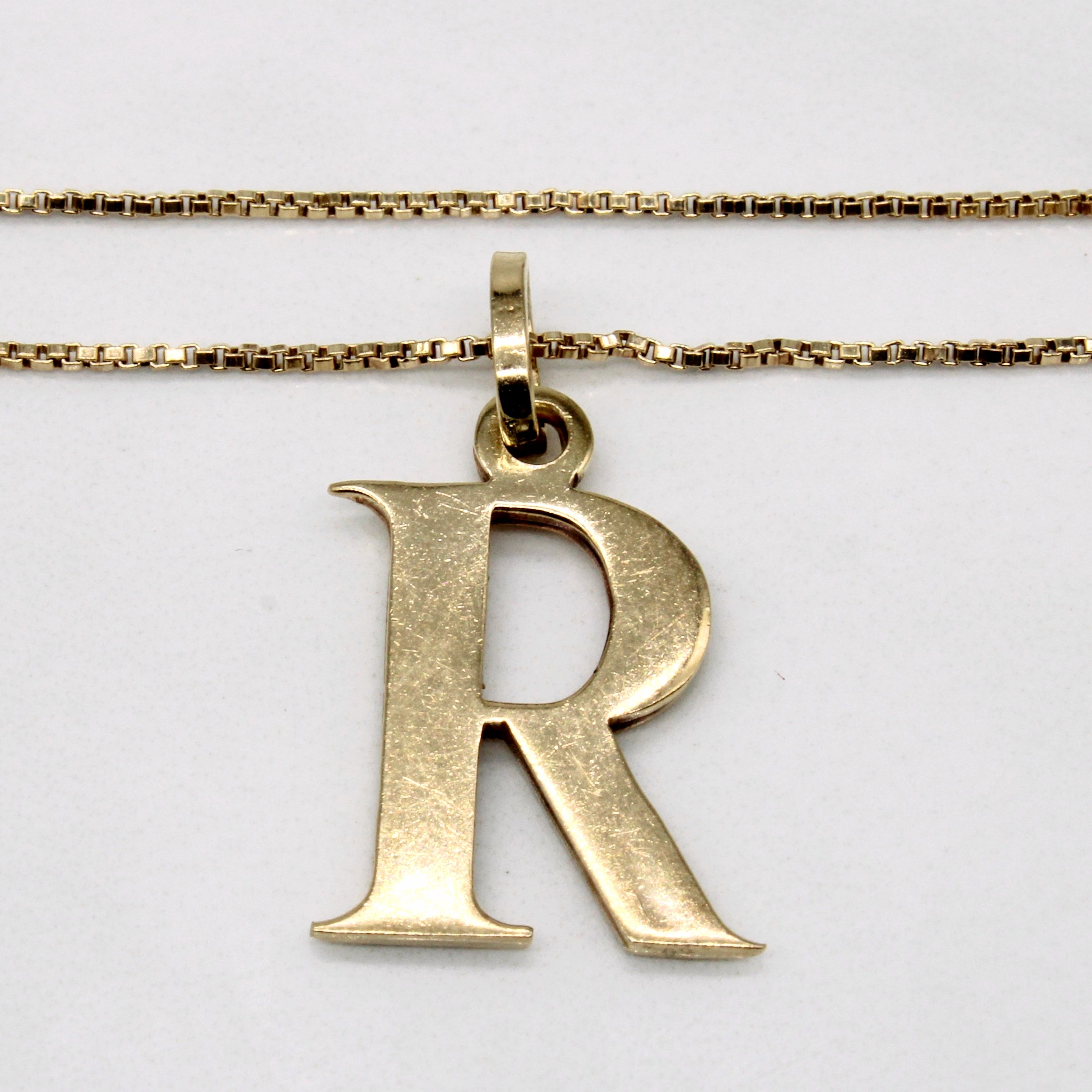10k Yellow Gold 'R' Initial Pendant & Necklace | 14" |