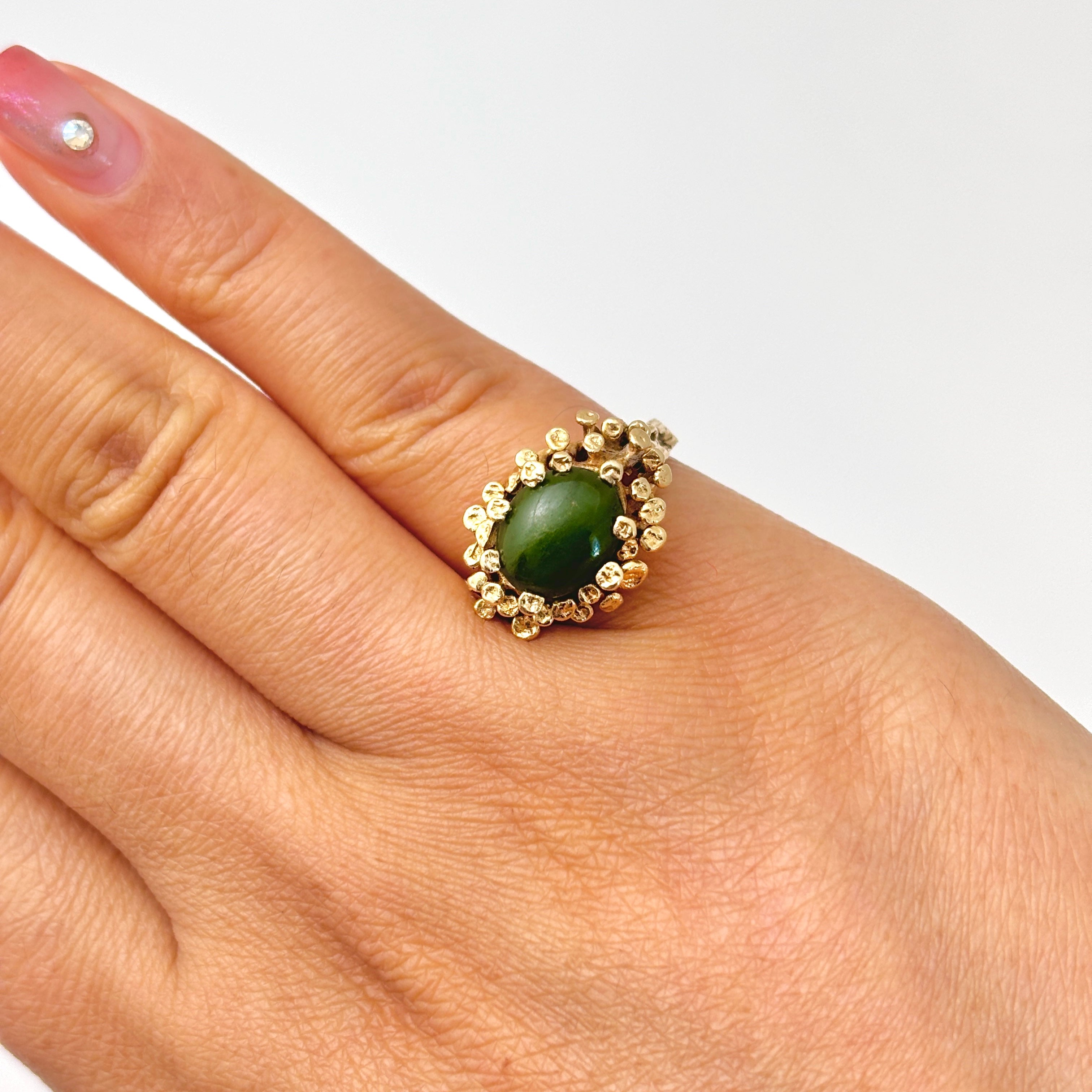 Bague en or jaune 14 carats et jade néphrite | Taille 4,5