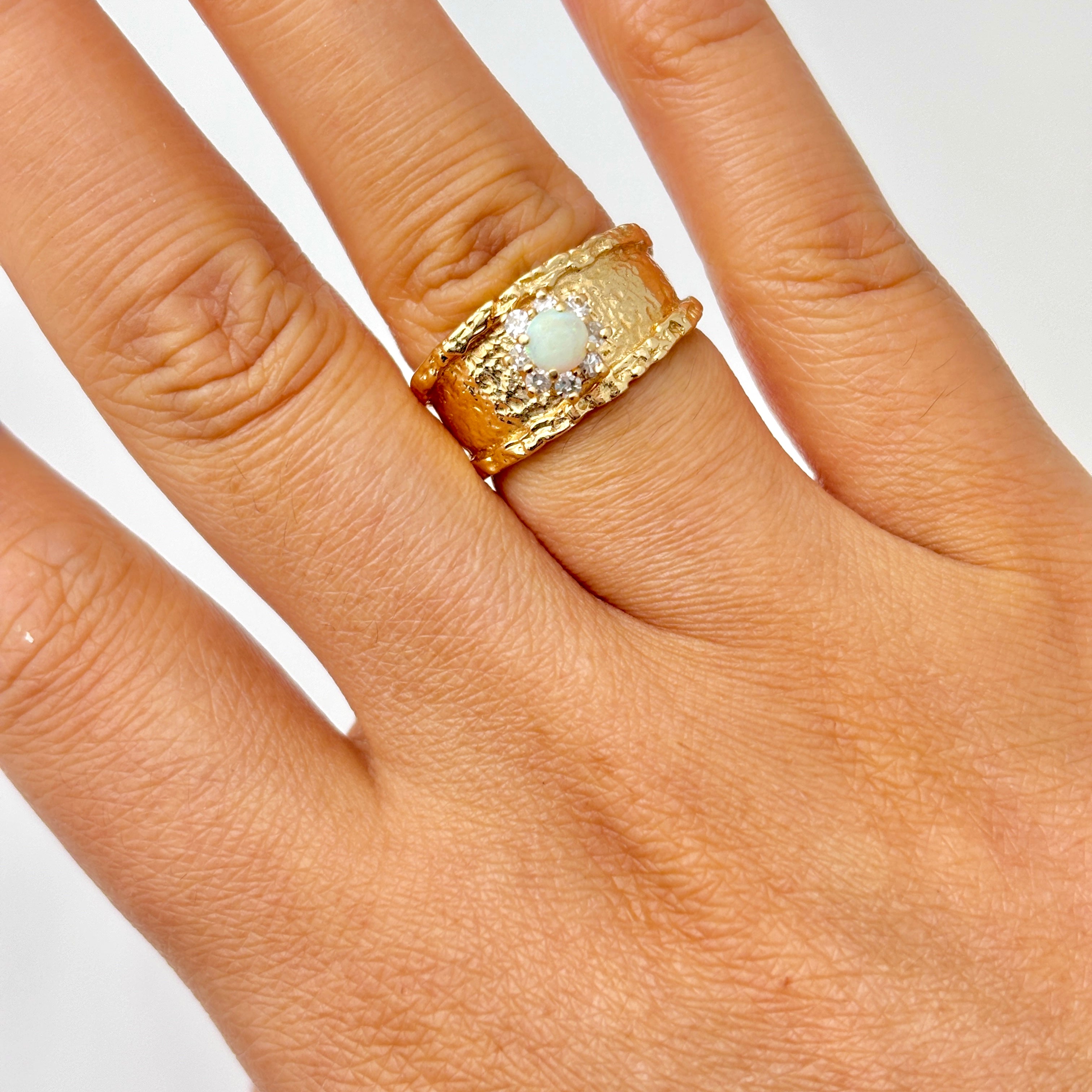14k Yellow Gold Opal Cabochon Diamond Ring | 0.16 ctw, 0.18ct | SZ 6