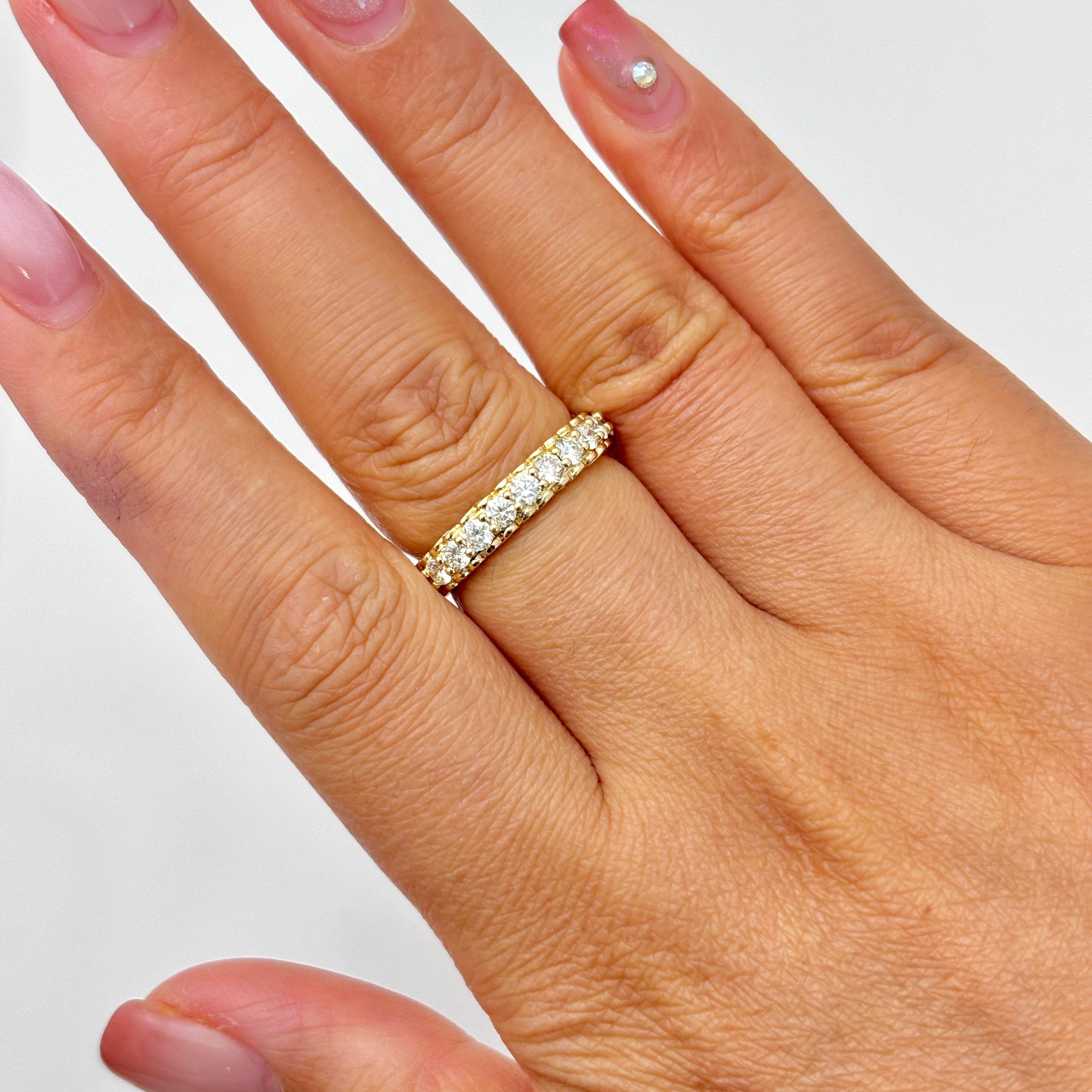 Bague demi-éternité en or jaune 14 carats et diamants | 0,44 ct au total | Taille 6,75
