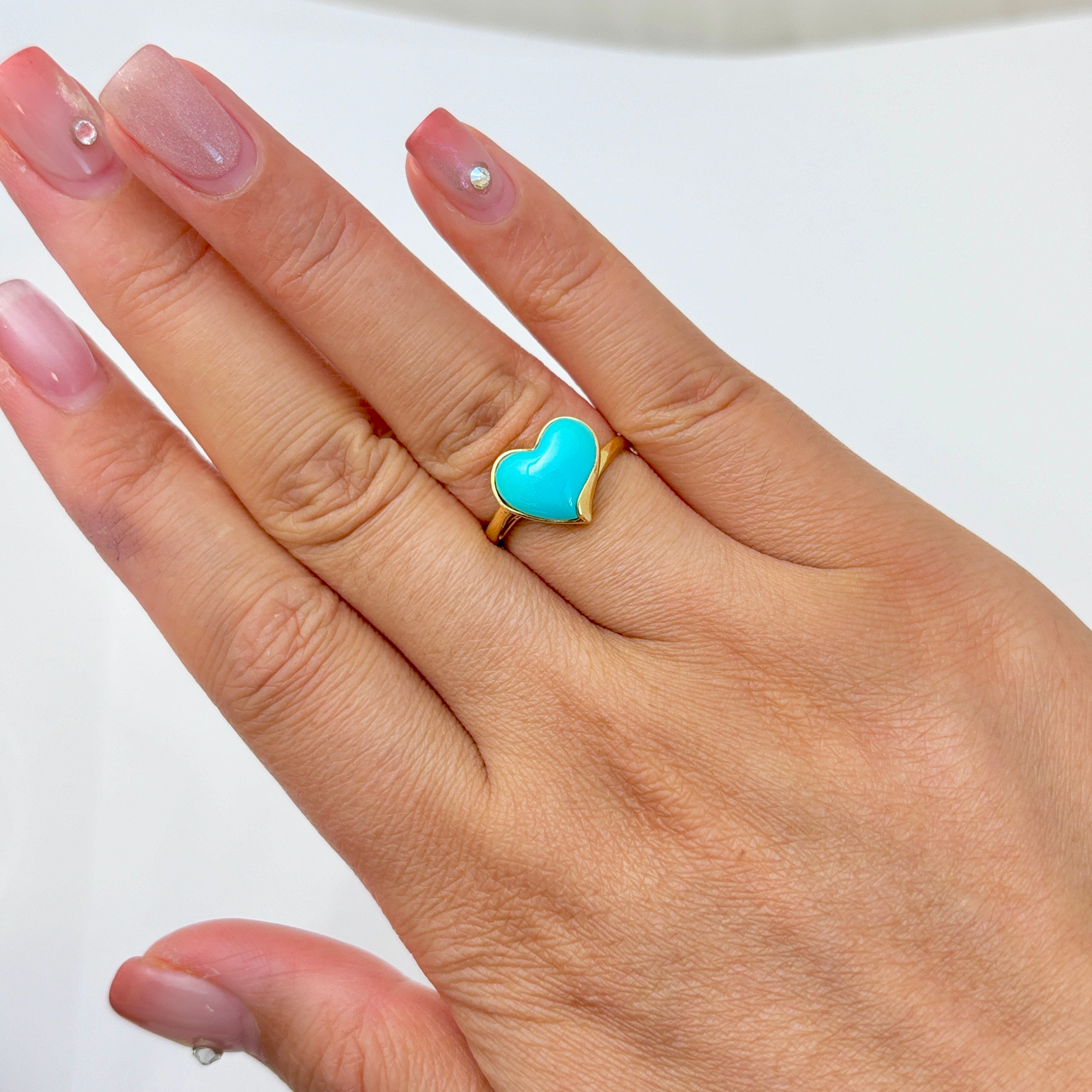 Bague en turquoise synthétique taille cœur | 1,80 ct | Taille 7 |