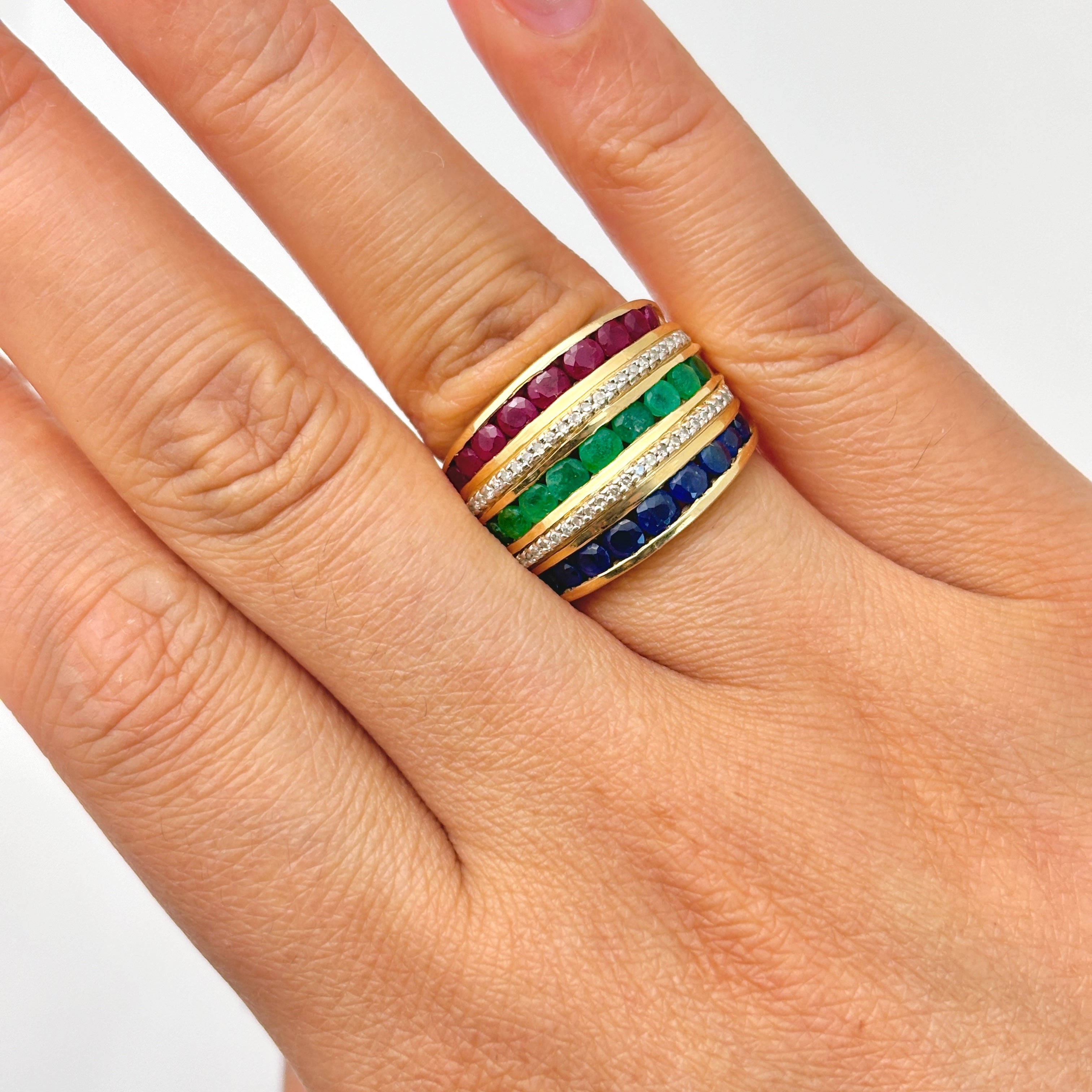 14k Yellow Gold Multi Gem Cocktail Ring | 10.74ctw, 0.15ctw | SZ 6.25