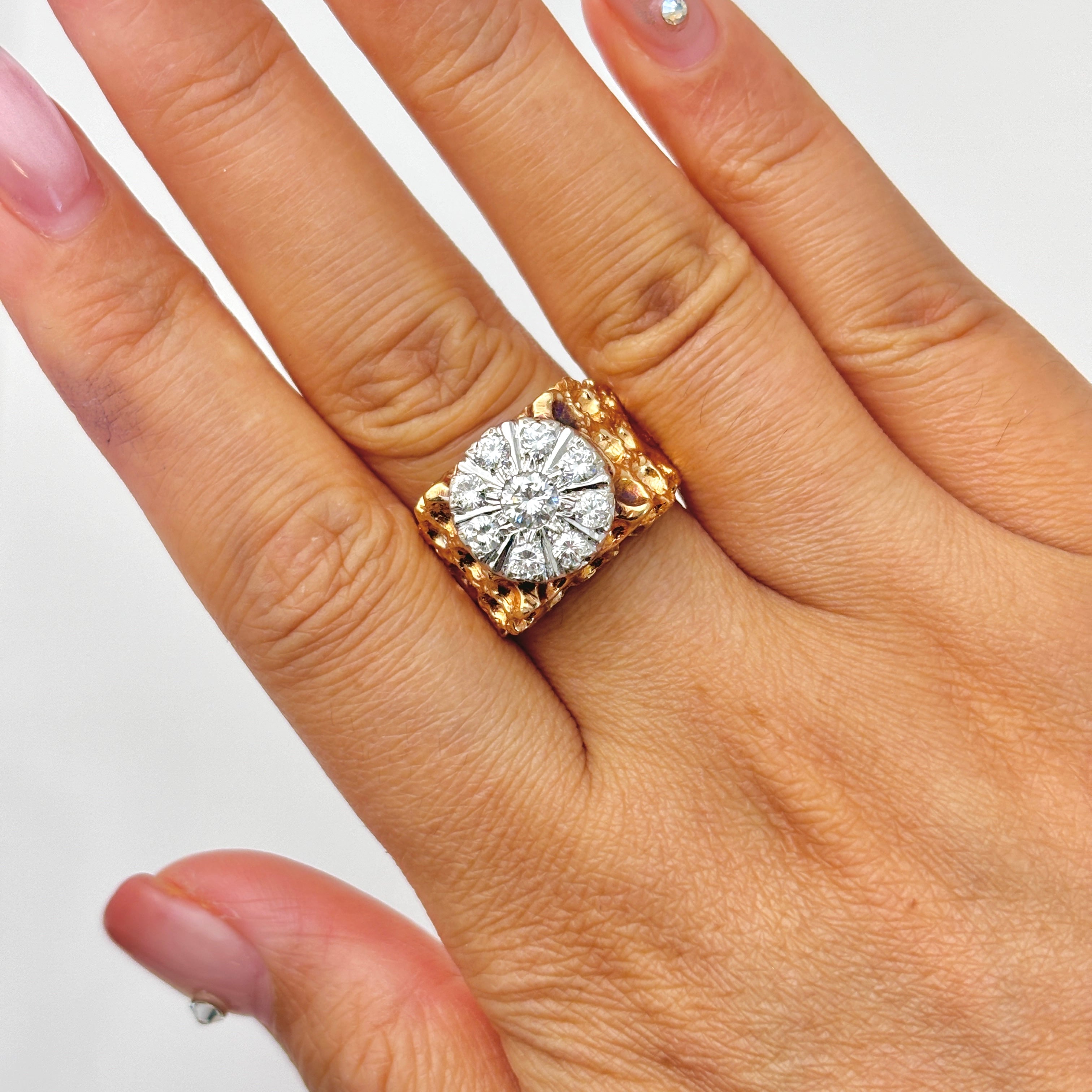 Bague cocktail en or jaune 14 carats et diamants | 0,84 ct | Taille 9,5
