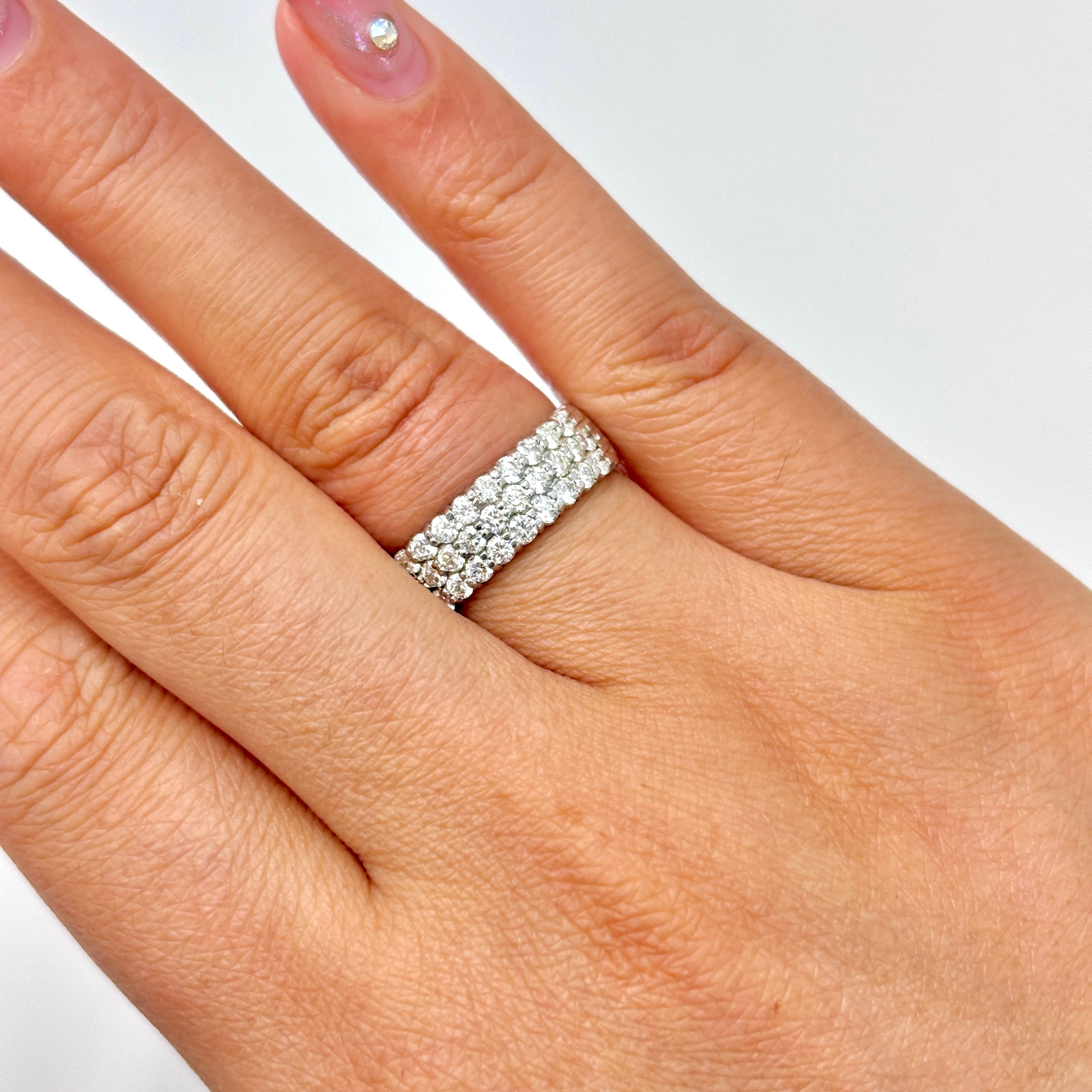 14k White Gold Triple Row Diamond Ring | 1.00ctw | SZ 7