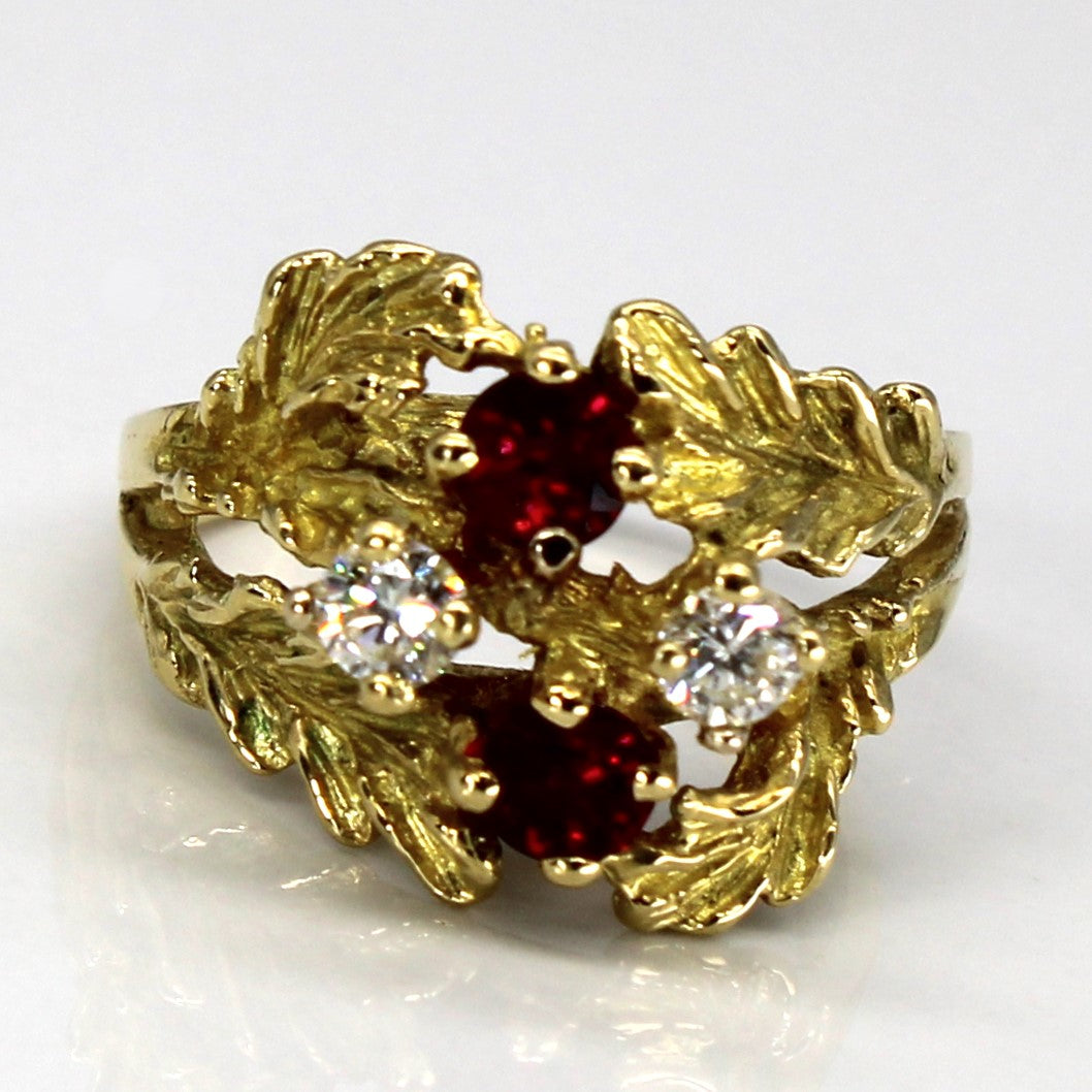 Ruby and Diamond Leaf 18k Ring| 0.54ct, 0.28ct | SZ 7