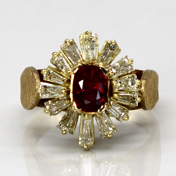 Ruby and Diamond Baguette Cluster 18k Ring | 0.91 ctw, 1.01ct | SZ 6 |
