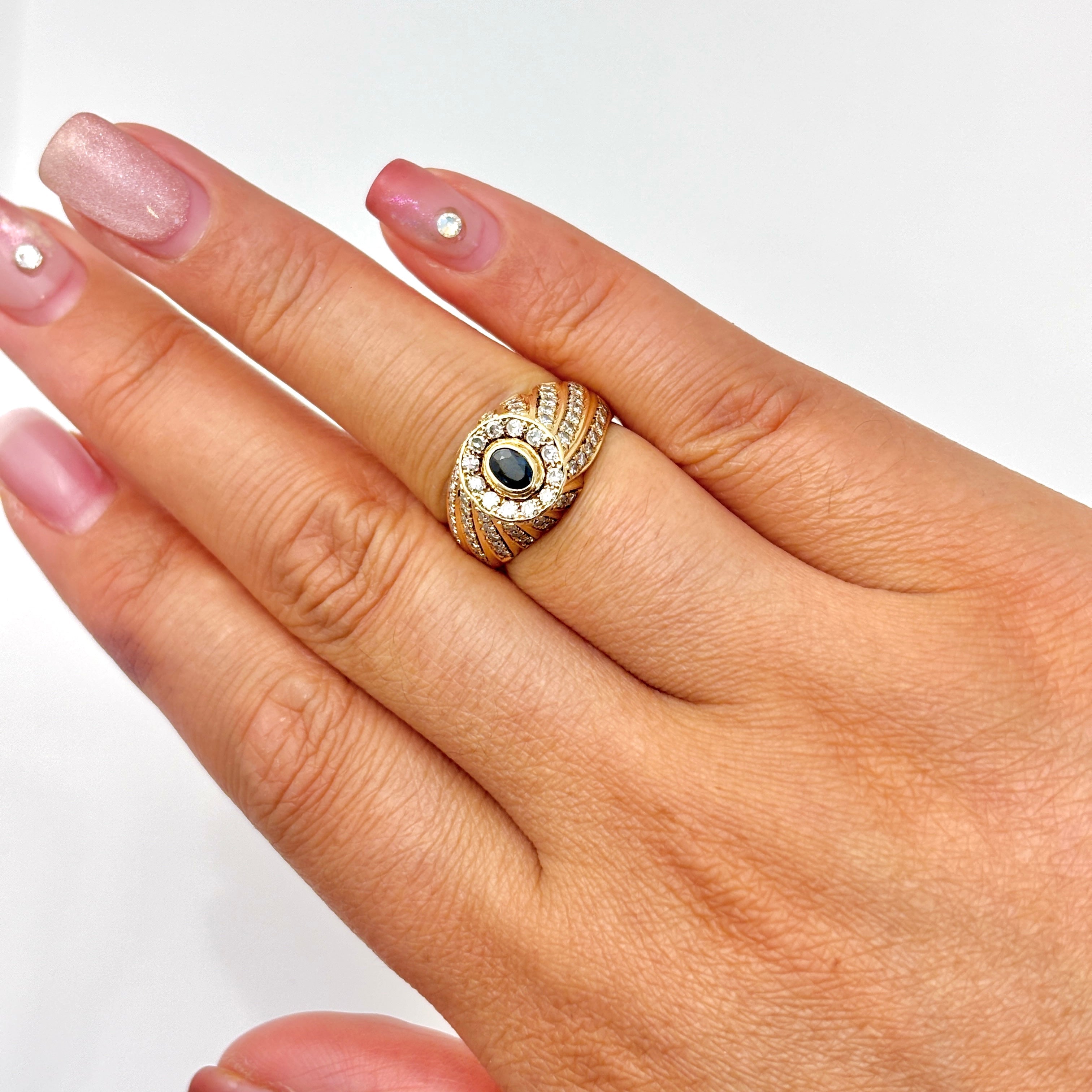 14k Yellow Gold Sapphire and Diamond Ring | 0.22ct, 0.46ctw | SZ 5