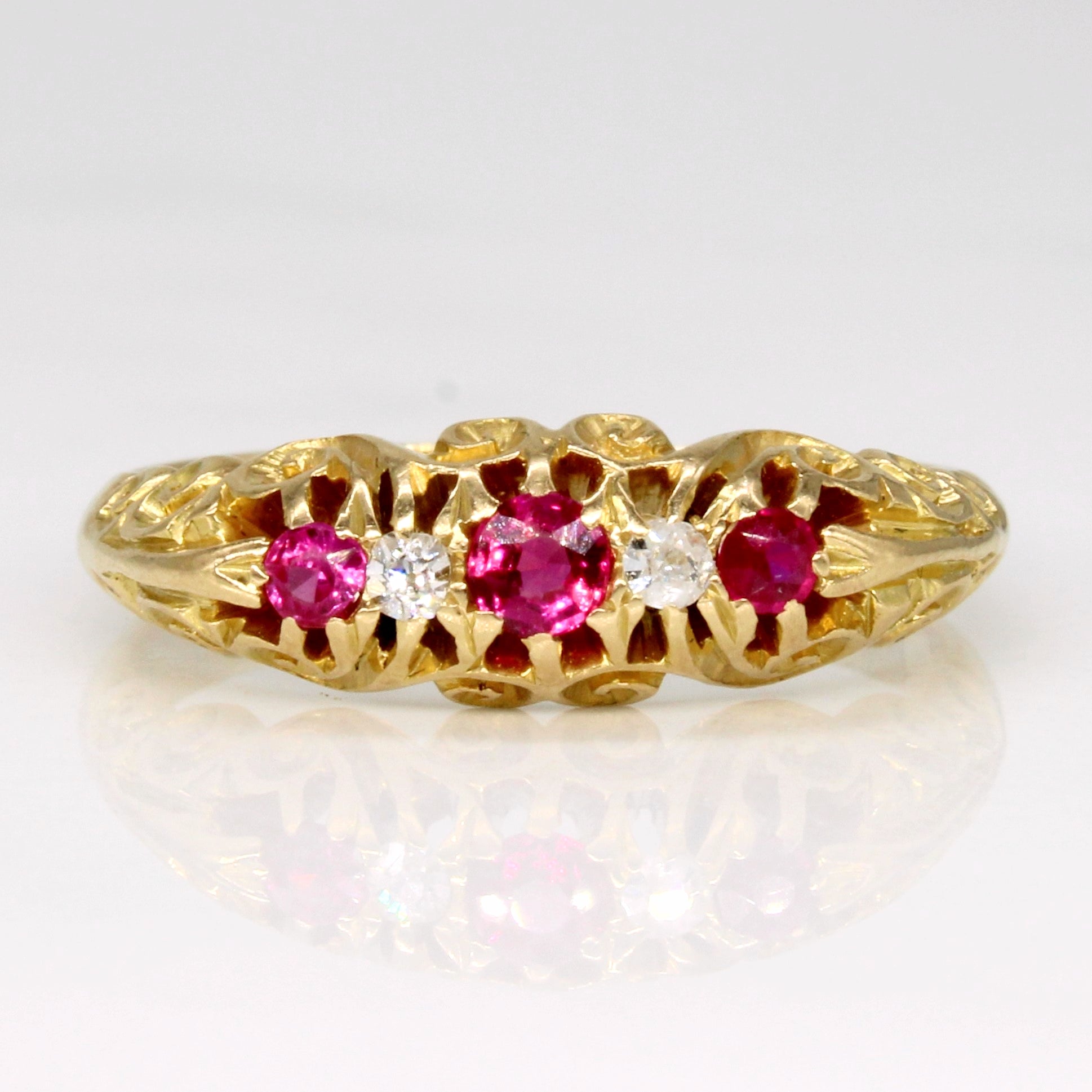 1909 Birmingham Synthetic Ruby & Diamond Ring | 0.18ctw, 0.04ctw | SZ 7.25 |