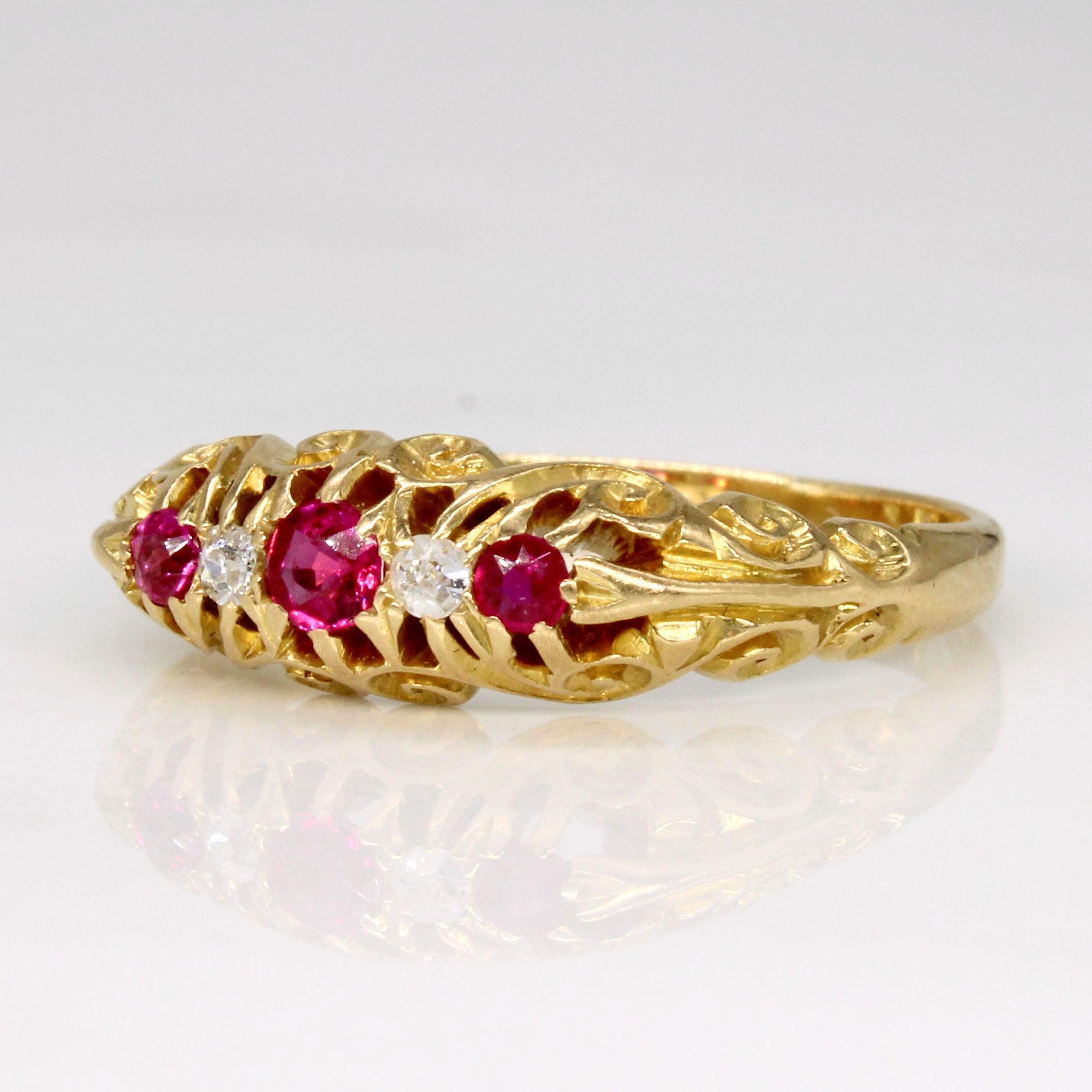 1909 Birmingham Synthetic Ruby & Diamond Ring | 0.18ctw, 0.04ctw | SZ 7.25 |