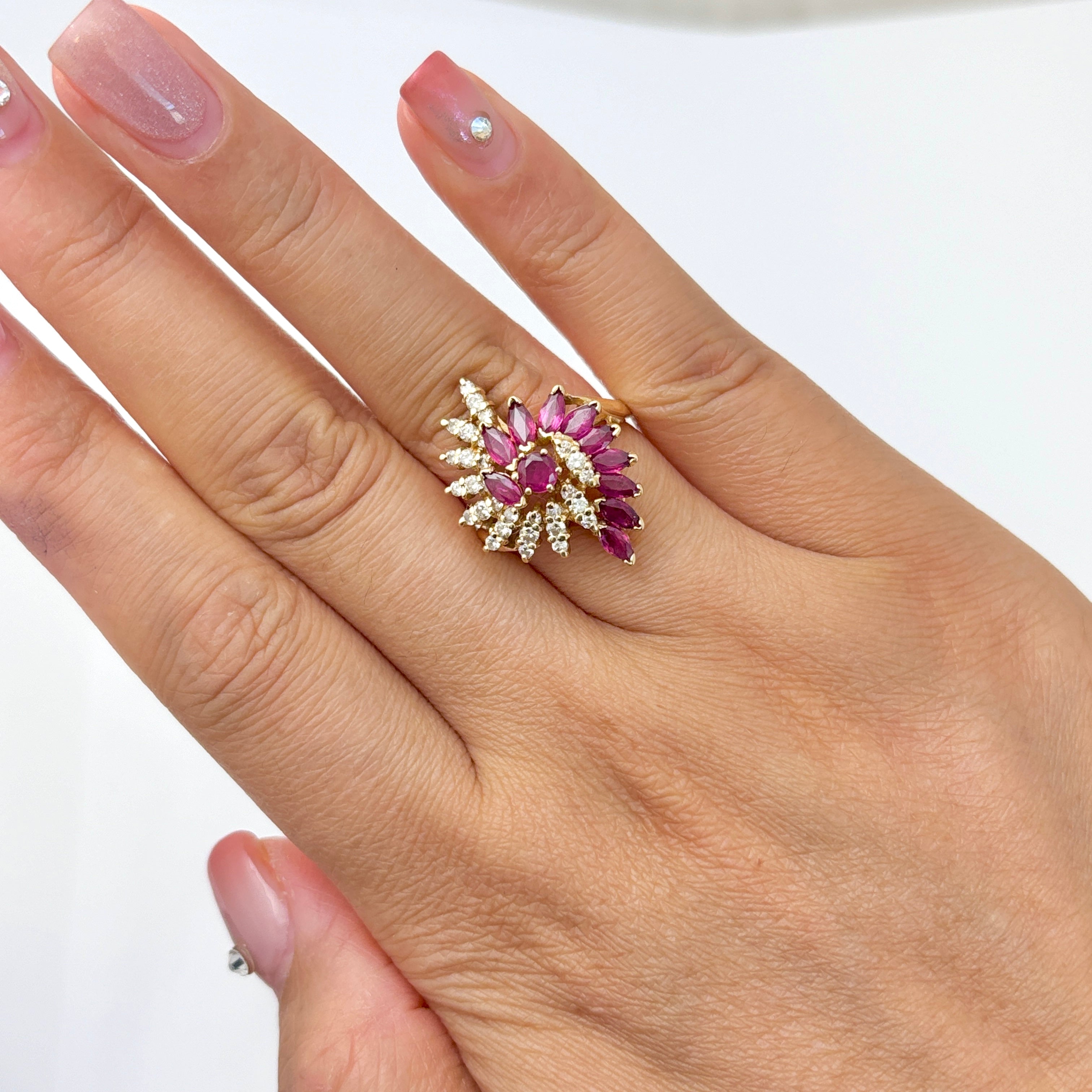 14k Yellow Gold Ruby and Diamond Ring | 1.85ctw, 0.50ctw | SZ 6.75