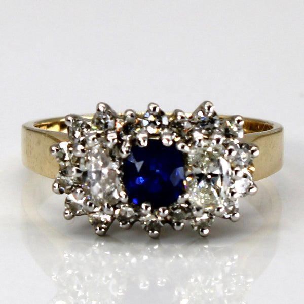 Sapphire and Diamond Cluster 14k Ring | 0.5 ctw, 0.33ctw, 0.45ctw | SZ 6.5 |