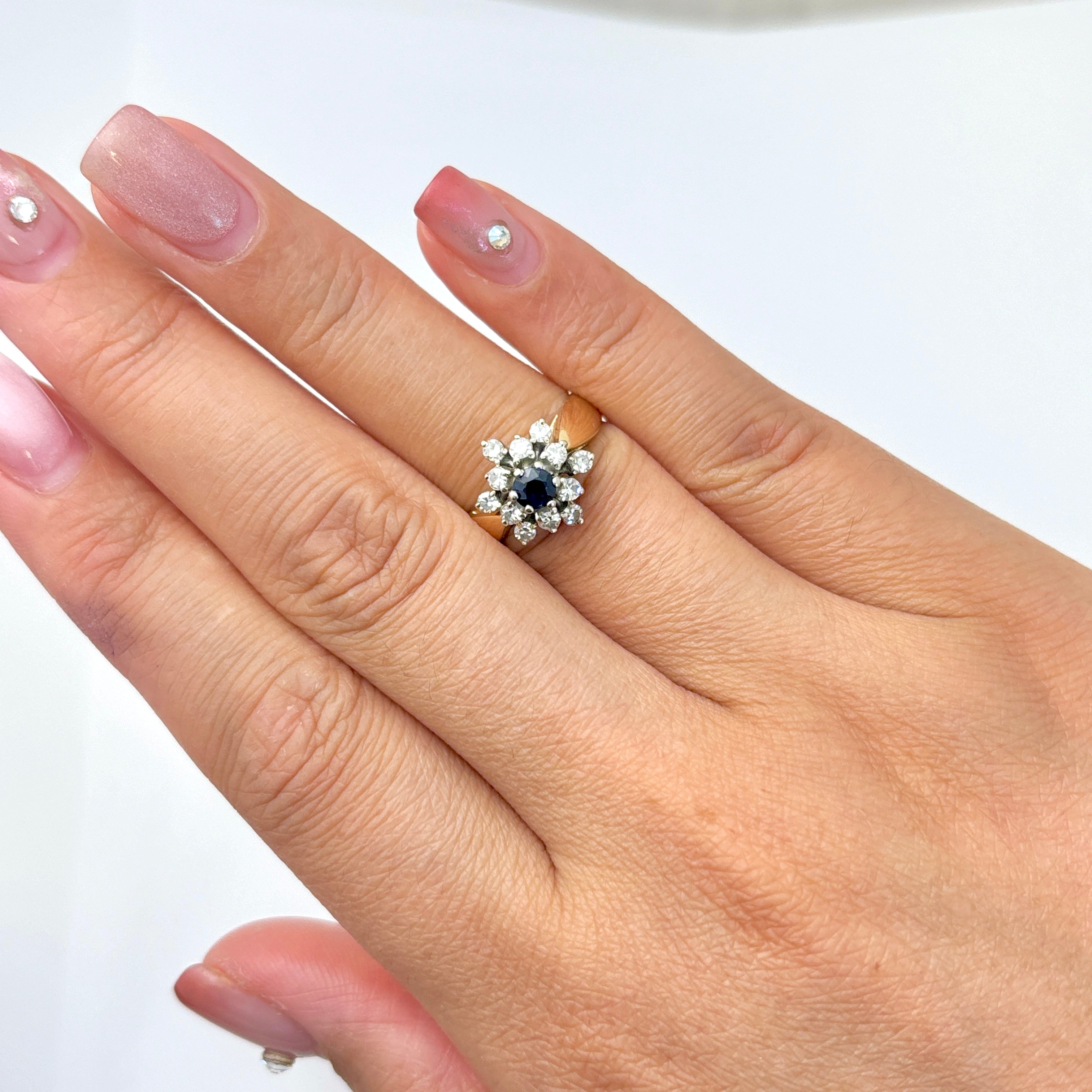 14k Yellow Gold Blue Sapphire and Diamond Ring | 0.27ct, 0.36ctw | SZ 5