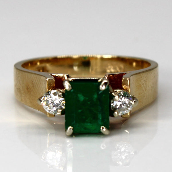 Emerald and Diamond 18k Ring | 0.90 ct Emerald, 0.20 ctw Diamonds | SZ 6.25