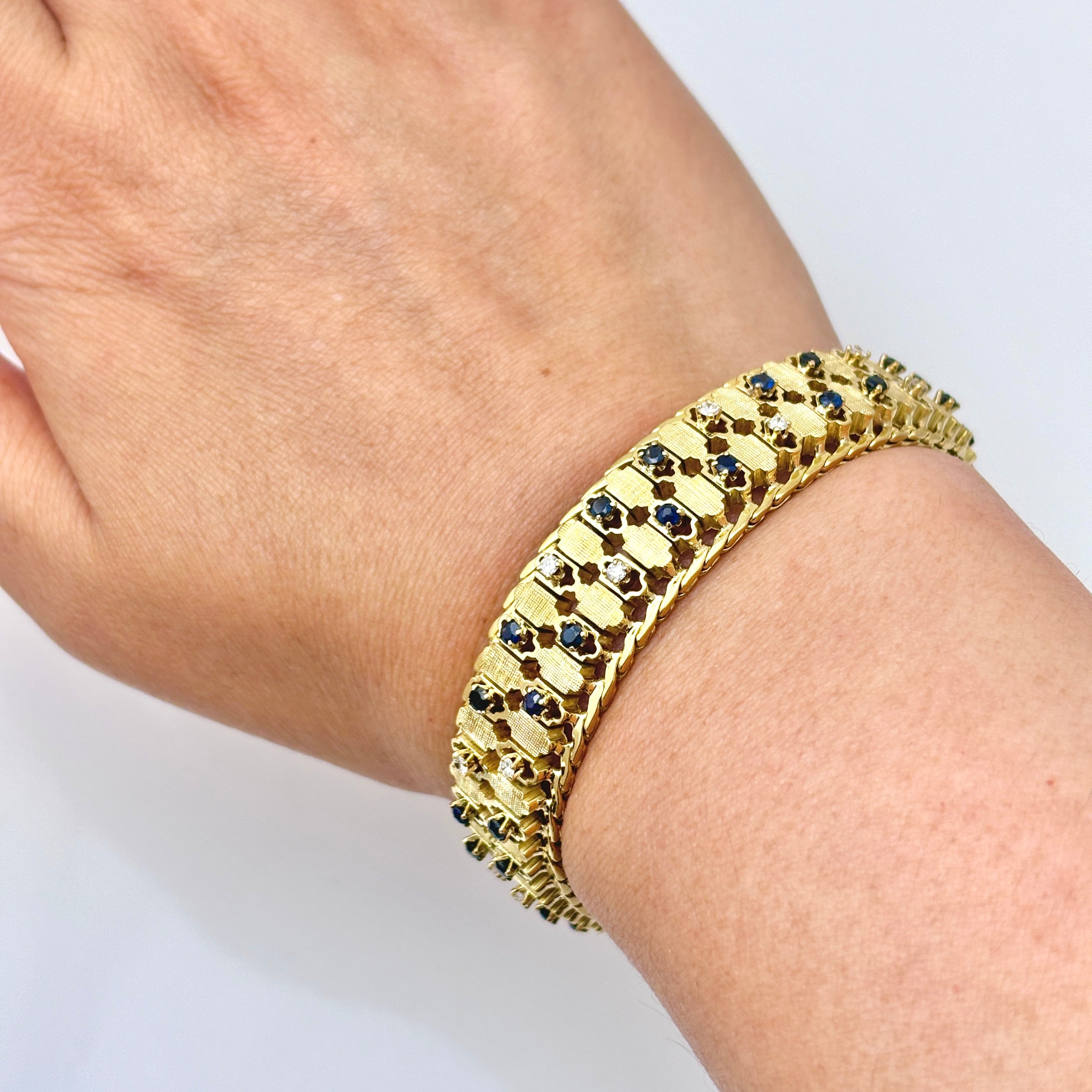 18k Yellow Gold Sapphire and Diamond Bracelet | 2.43ctw, 0.54ctw | 7.5"