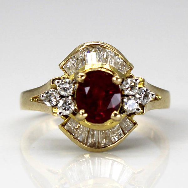 Ruby and Diamond Cluster 14k Ring | 1.03ct, 0.54 ctw,| SZ 6.75 |