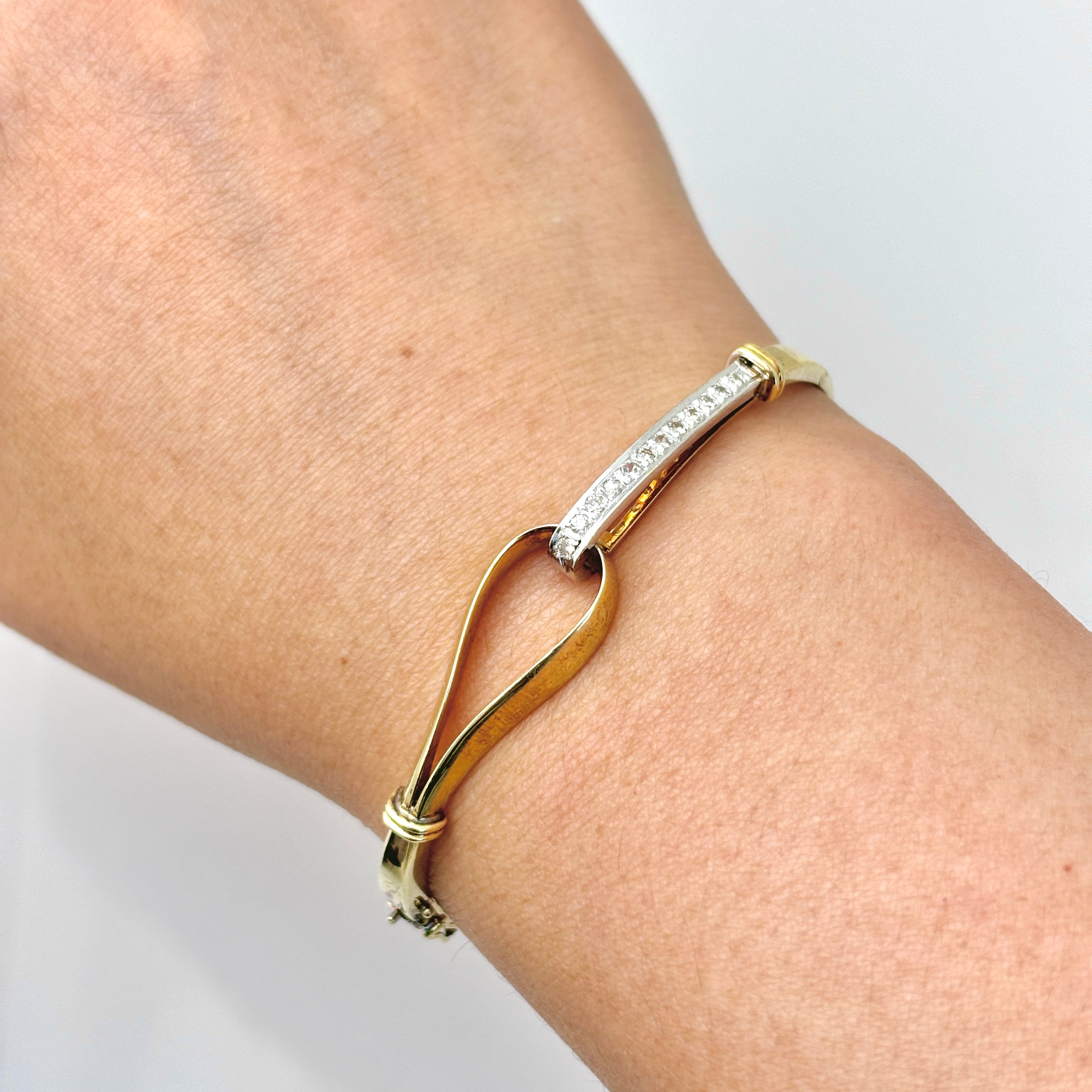 14k Two Tone Gold Diamond Looped Bangle | 0.24ctw | 6.5"