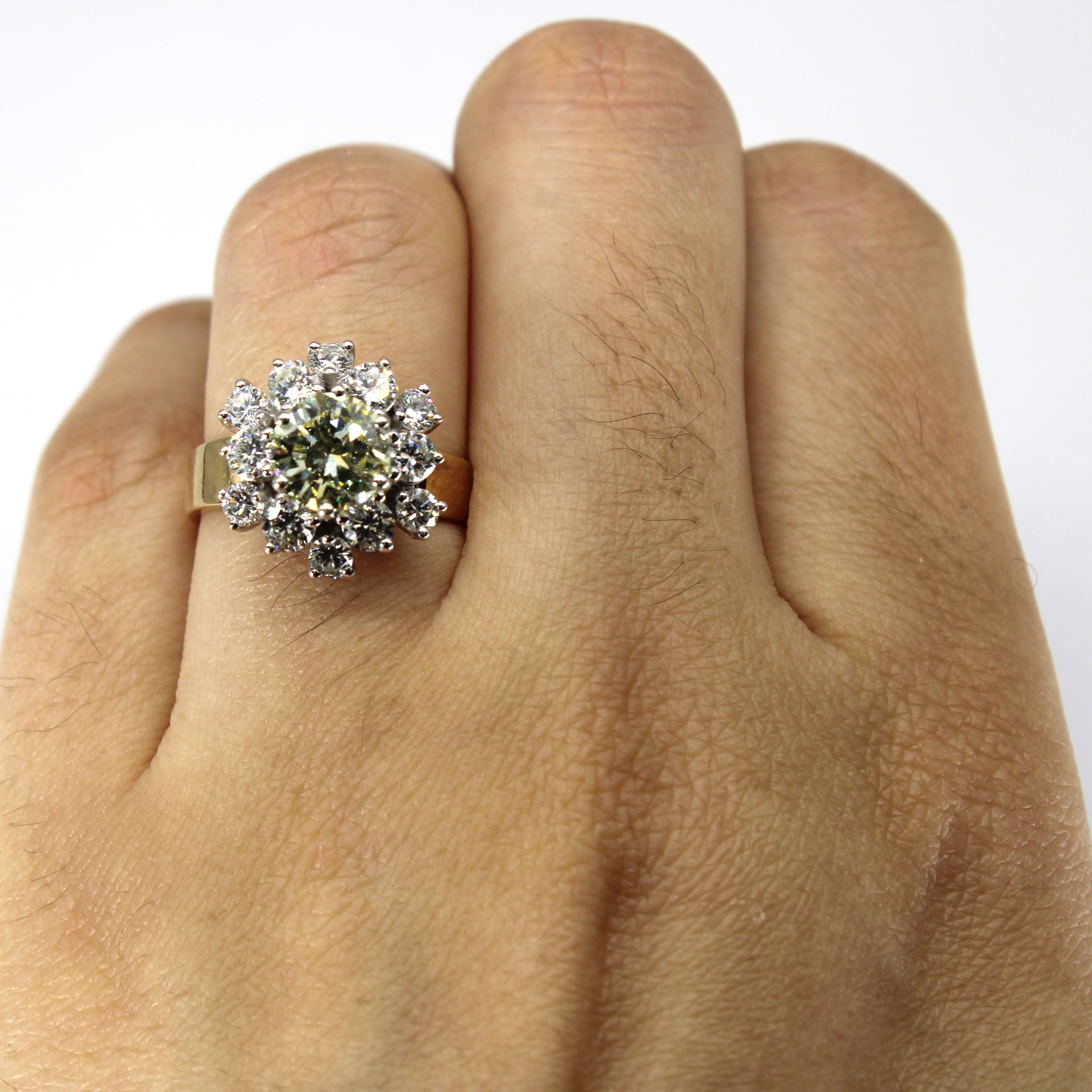 Yellow Diamond and Diamond Cluster 14k Ring | 0.36ctw, 0.44ctw 0.20ctw | SZ 5.5 |