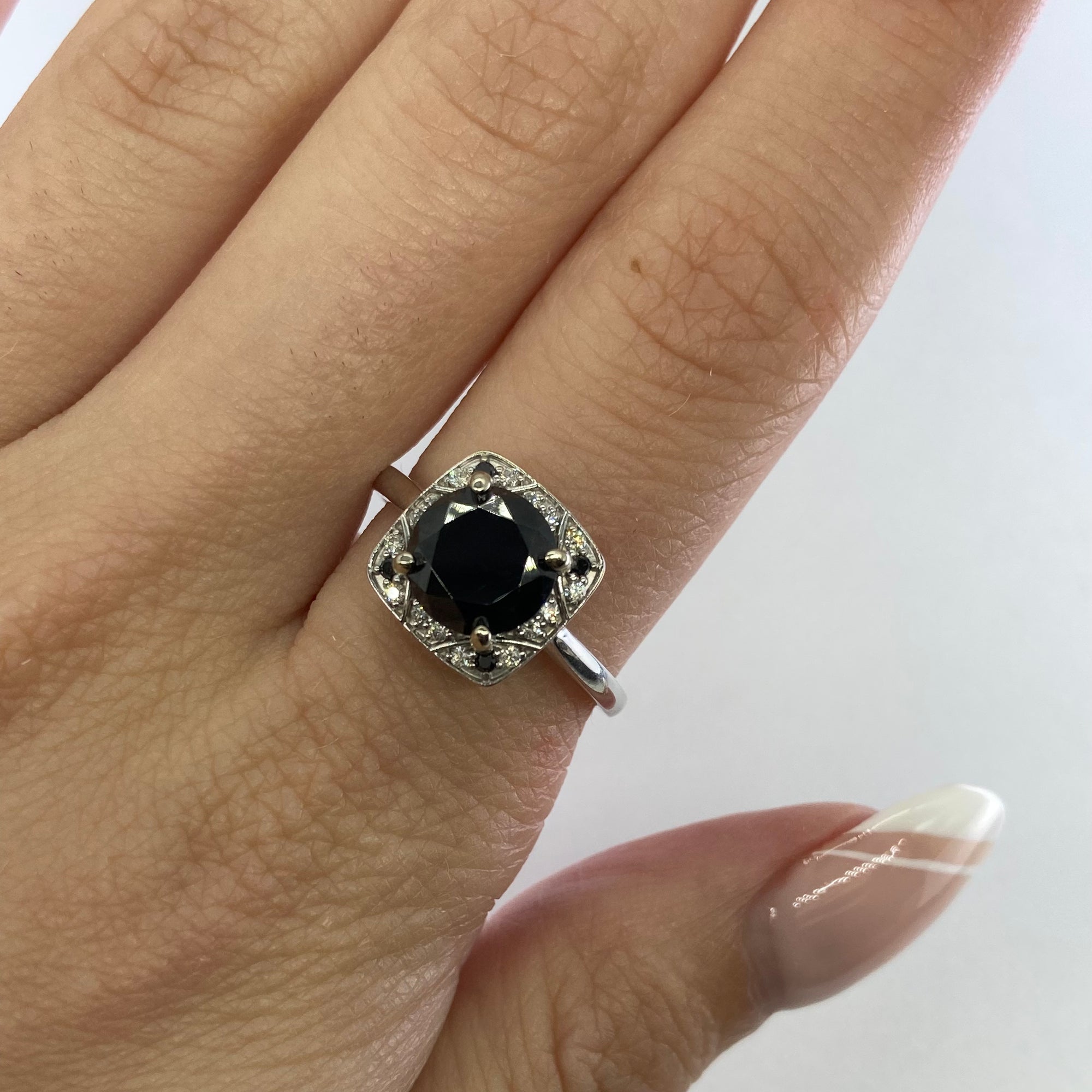 Black Diamond Halo Engagement Ring | SZ 7.25 |