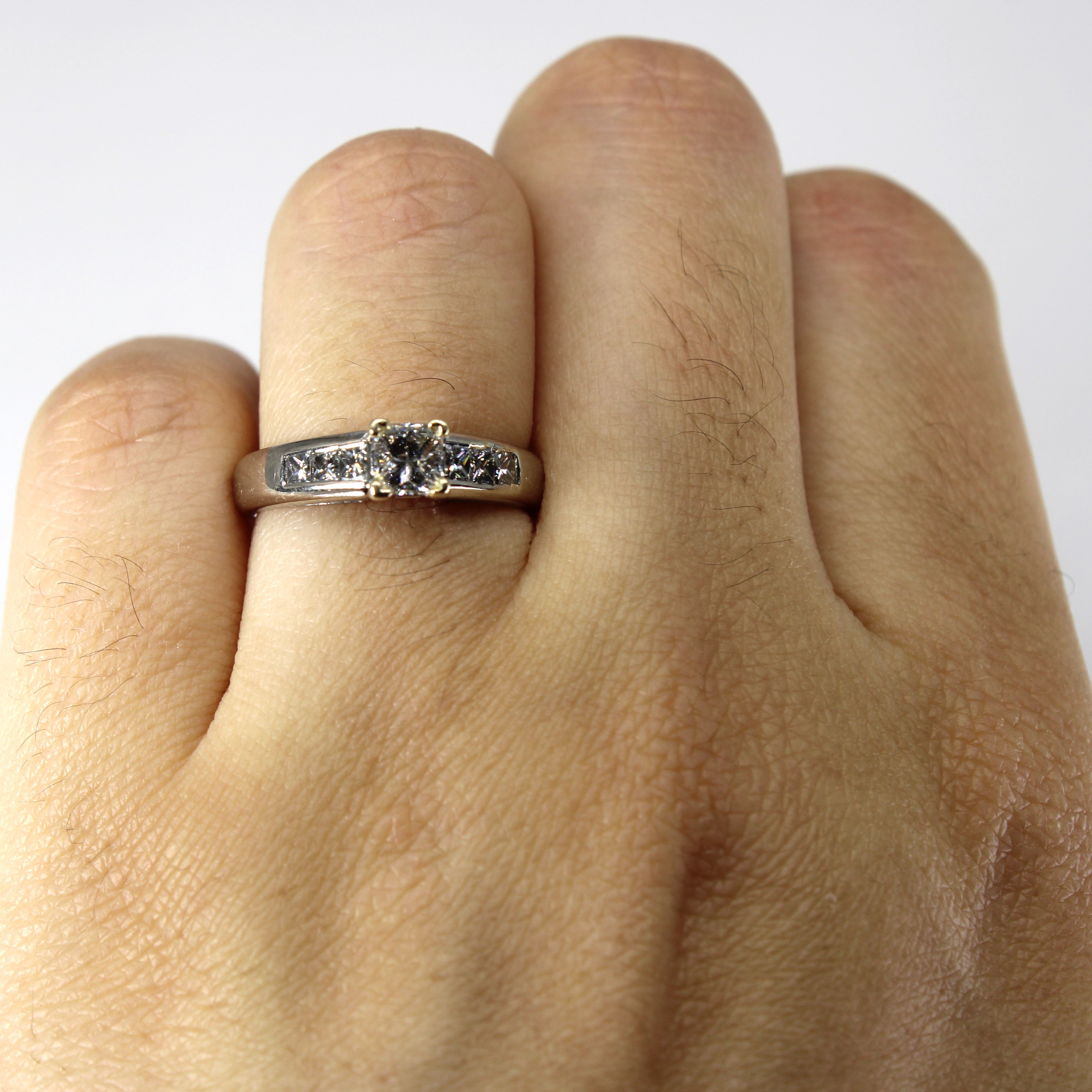 Solitaire Princess Canadian Diamond 18k Channel Set Ring | 0.40ct, 0.37ctw| SZ 5.25 |