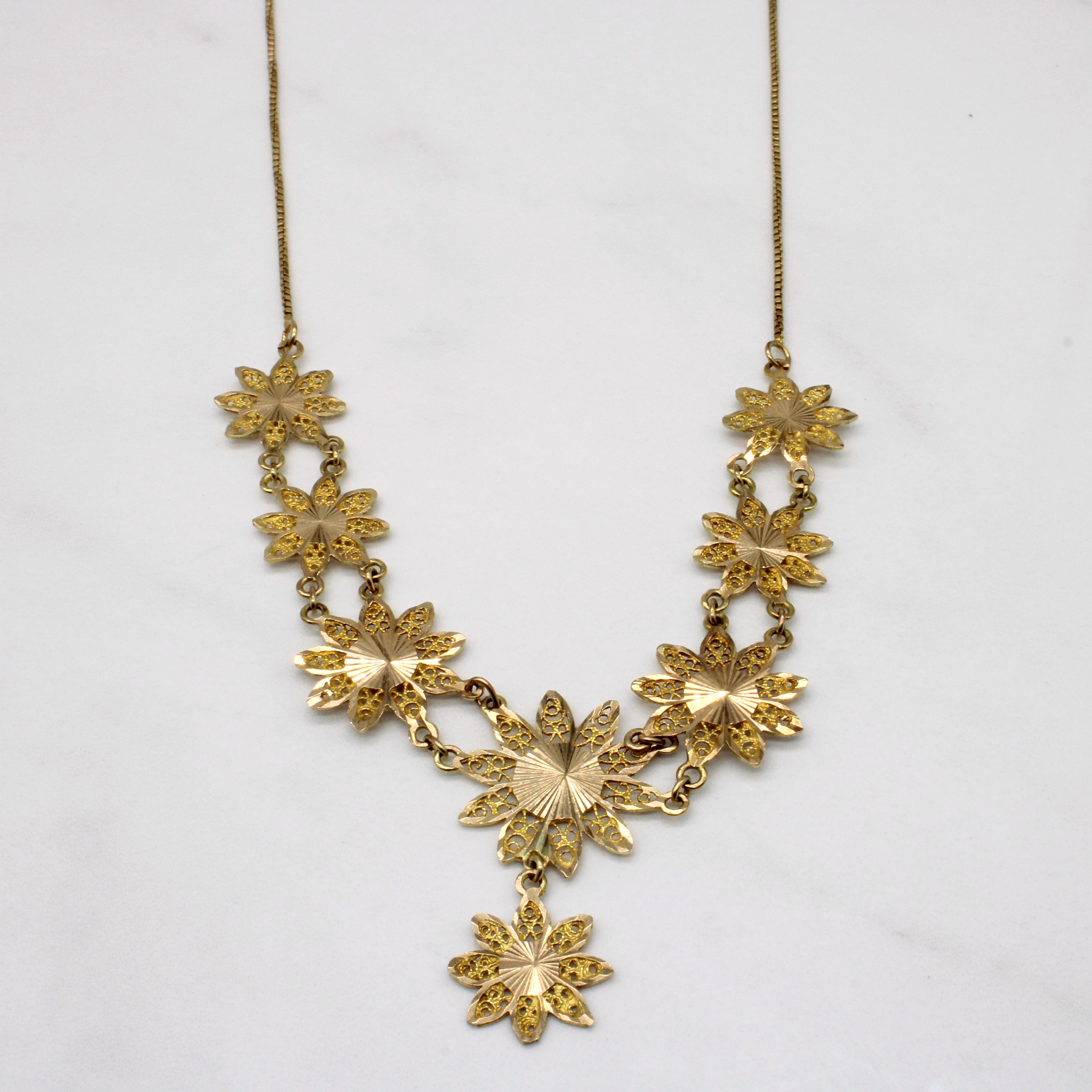 14k Yellow Gold Flower Pendant Necklace | 17" |