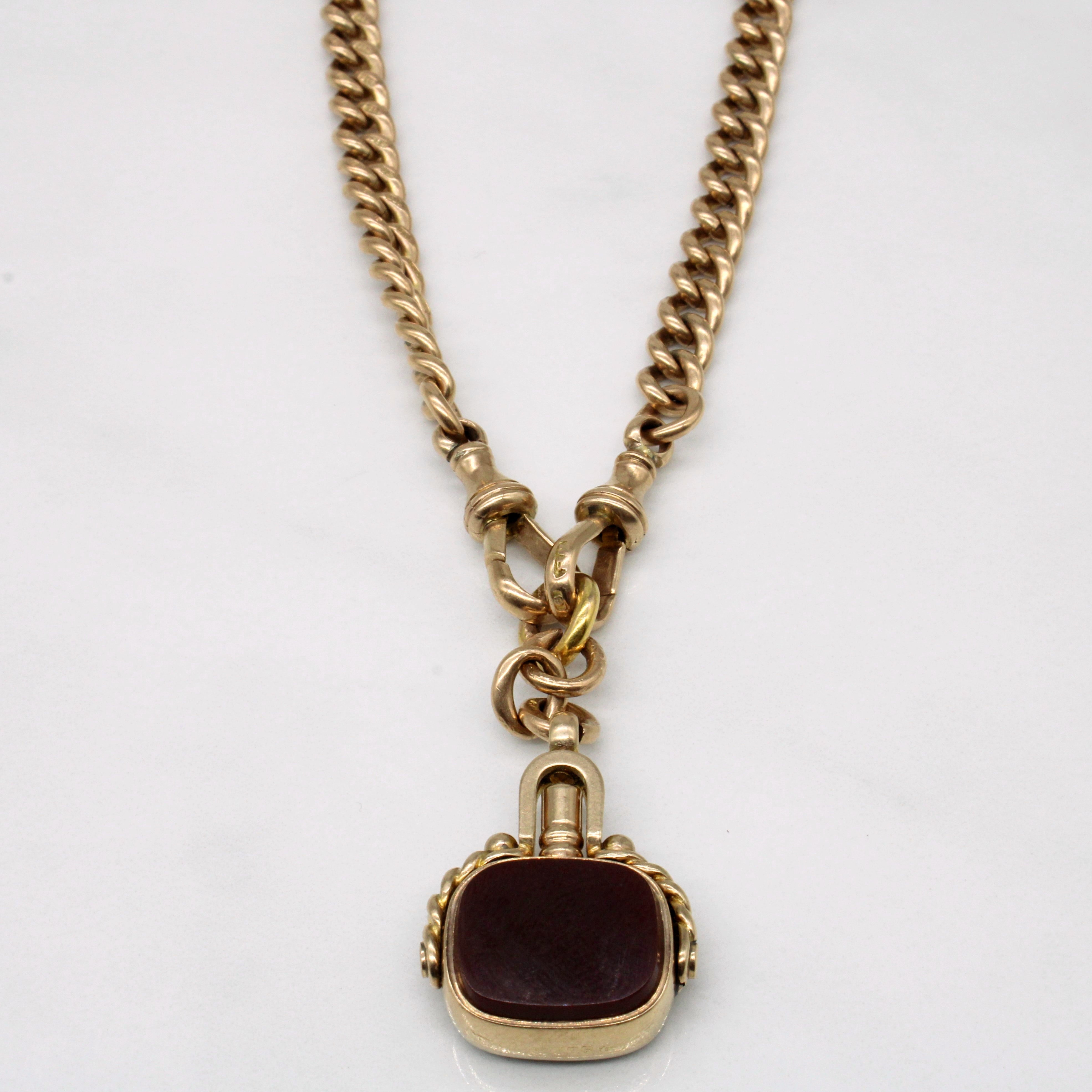 Pendentif pivotant en pierre de sang et agate sertie sur chaîne, Birmingham victorienne, 1897 | 4,50 ct, 4,50 ct, 45,7 cm |