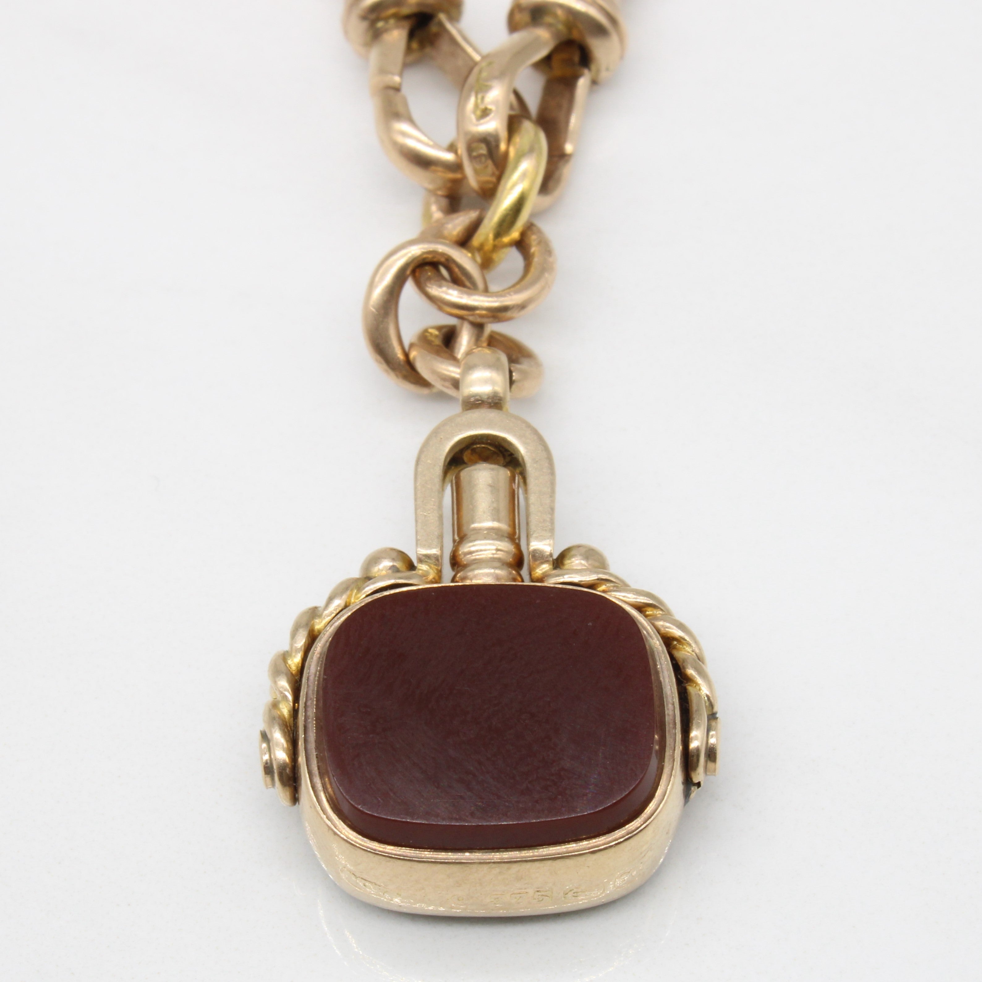 1897 Birmingham Victorian Bloodstone & Agate Set Stone Seal Swivel Fob On Chain | 4.50ct , 4.50ct 18" |