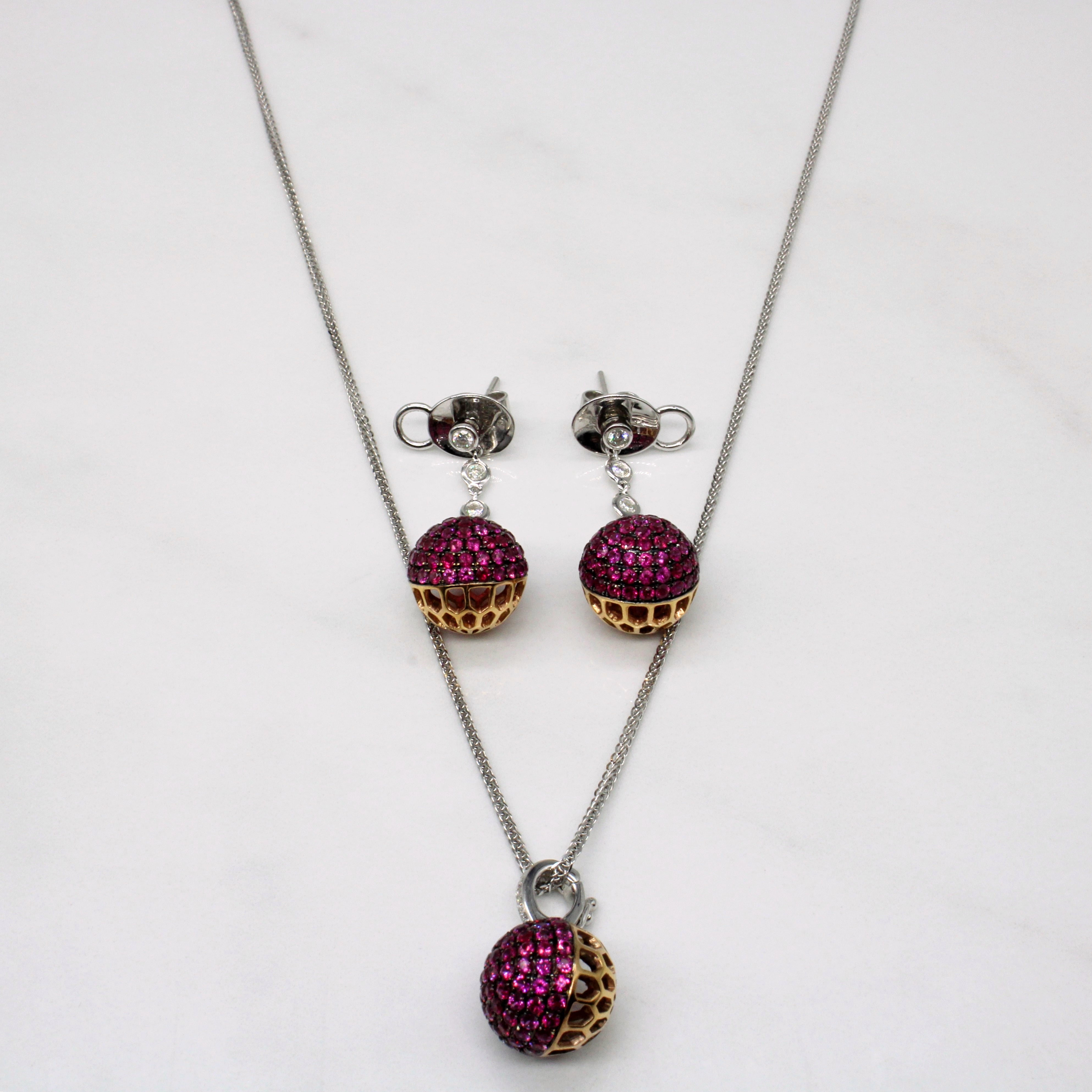 Ruby & Diamond Pendant & Earring Set | 4.98ctw, 0.21ctw | 20" |