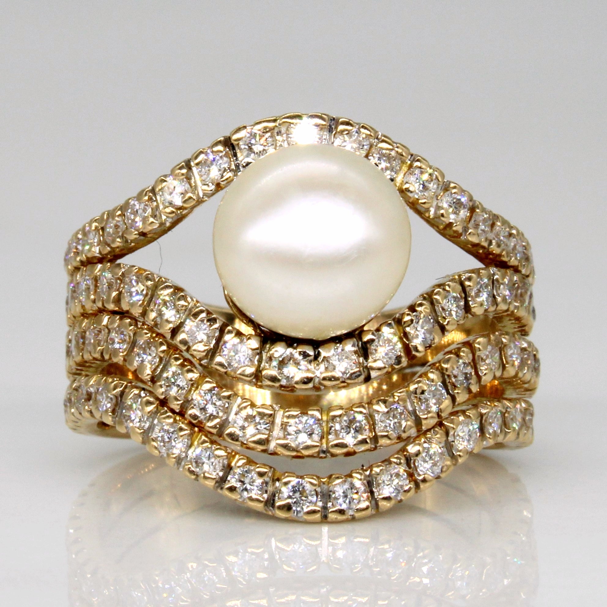 Pearl & Diamond Cocktail Ring | 0.75ctw | SZ 6 |